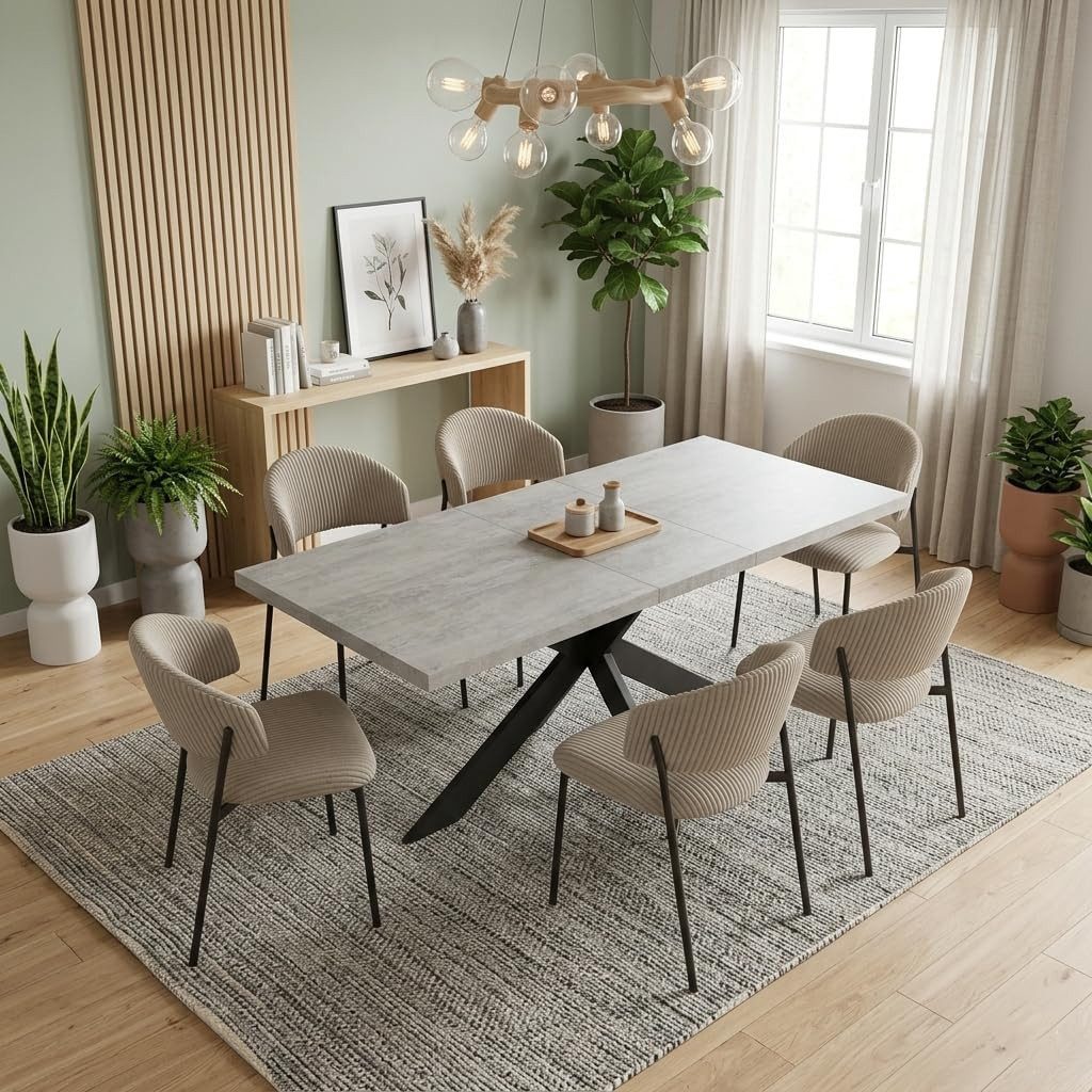 Jiexi Essgruppe Tisch-und Stuhlset, Ausziehbarer Esstisch (130–170 cm) mit 4-6 Stühlen