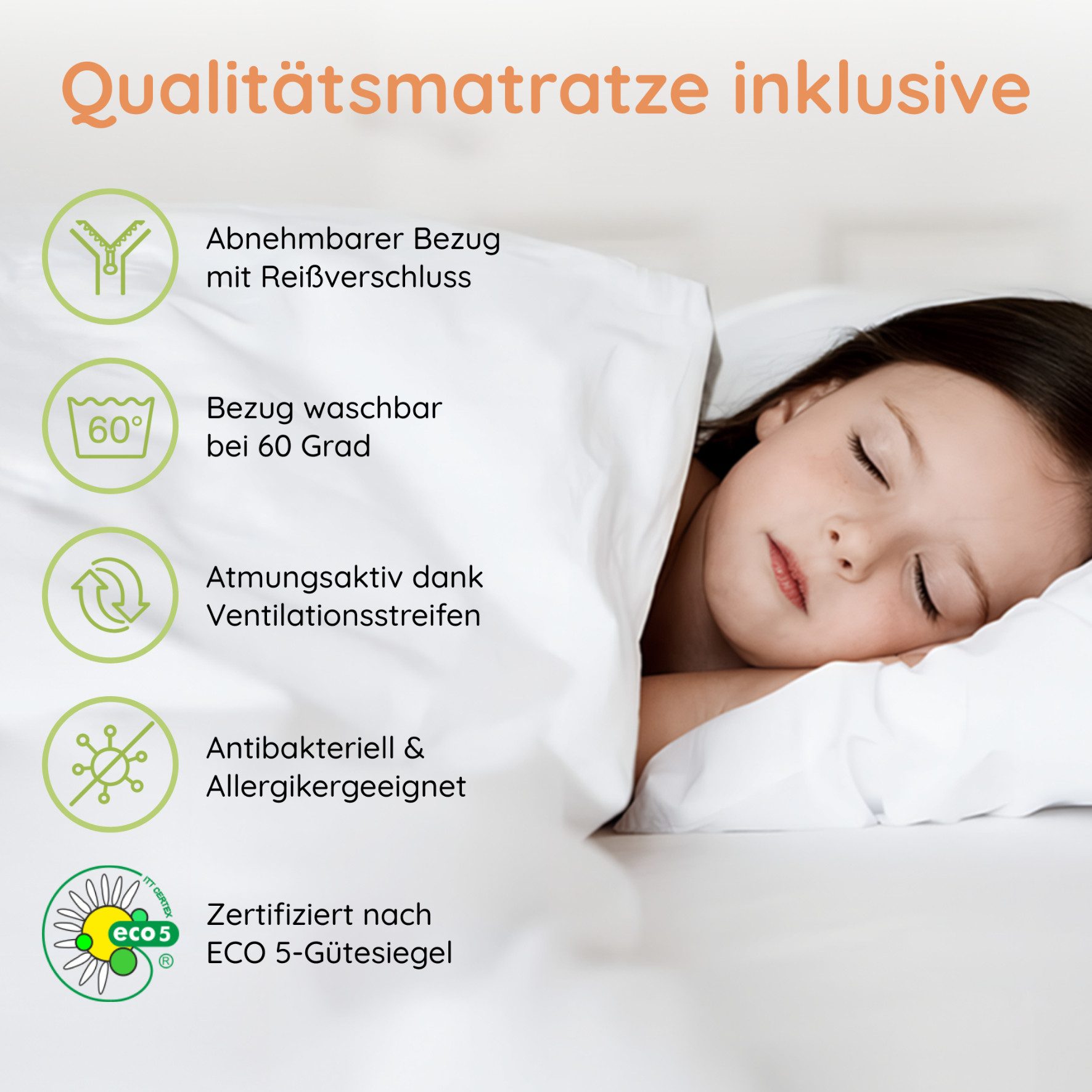 Kindermatratze SMART, Babymatratze mit abnehmbarem Bezug, waschbar bei 60°C, Kids Collective, 6 cm hoch, (Hergestellt in der EU), für Babybett oder Gitterbett, 120x60 cm, 6cm hoch, eco5 zertifiziert