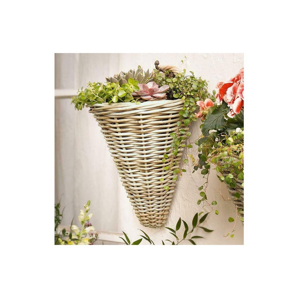 Home-trends24.de Übertopf »Wand Pflanzer Füllhorn Rattan Hänge Übertopf Blumen Kasten Korb Grau 30x26x37 cm«
