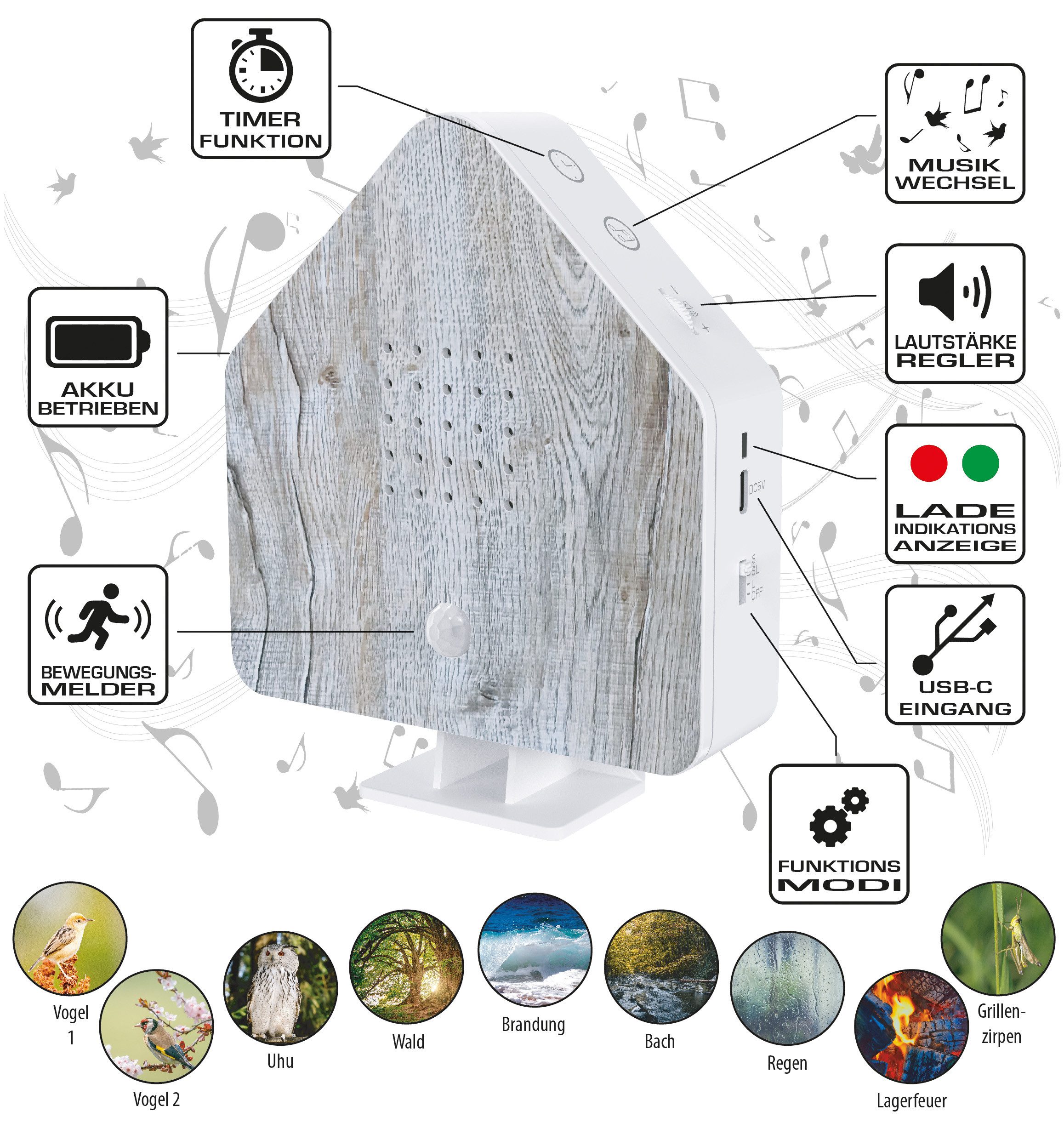 Northpoint LED Dekolicht Naturgeräuschebox Vogelzwitscher Bewegungsmelder L günstig online kaufen