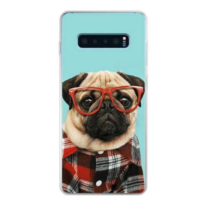 MuchoWow Handyhülle Hund - Hipster - Brille - Bluse Phone Case Handyhülle Samsung Galaxy S10 Lite Silikon Schutzhülle