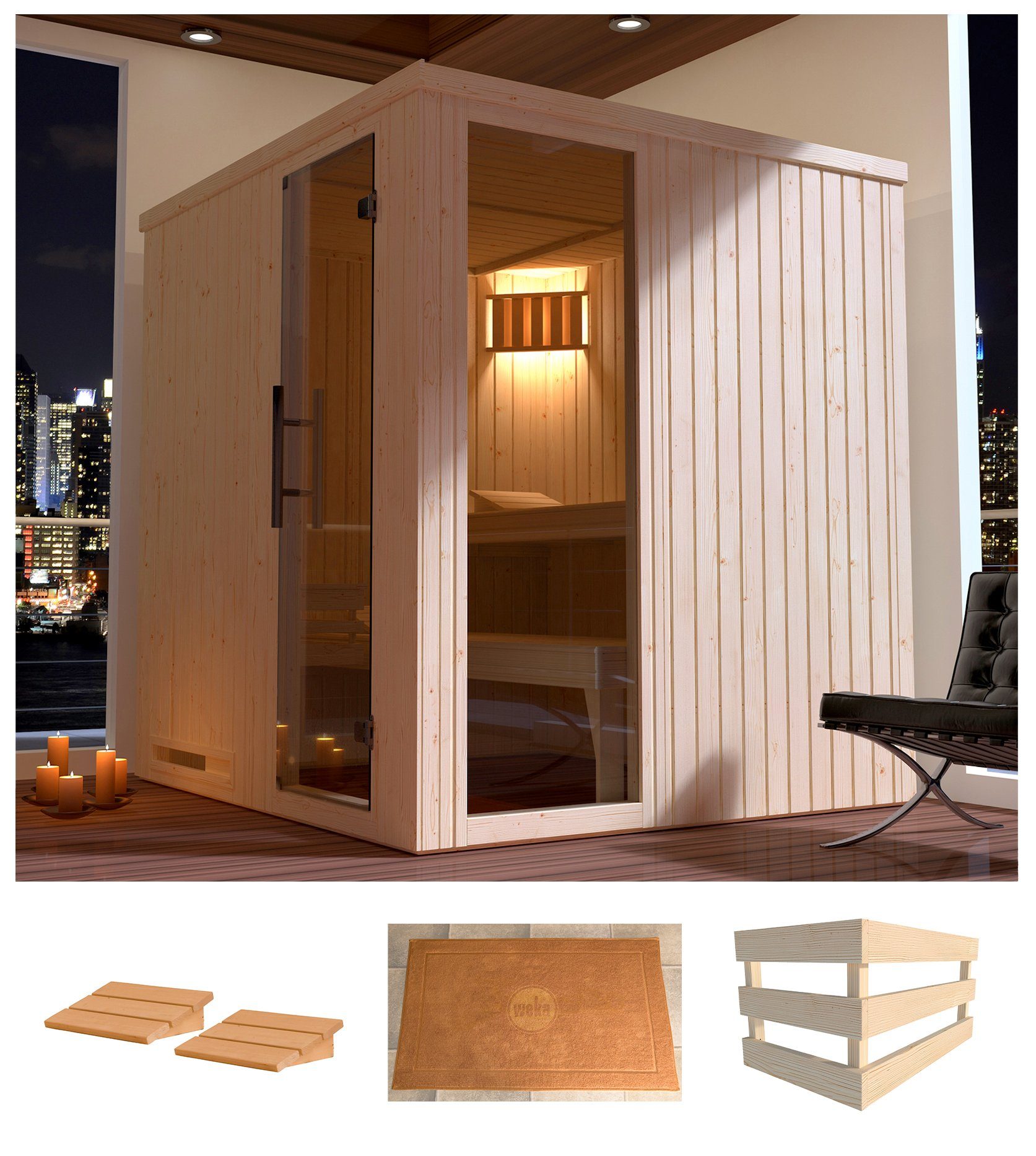 weka Sauna Halmstad 2, BxTxH: 194 x 177 x 199 cm, 68 mm, ohne Ofen