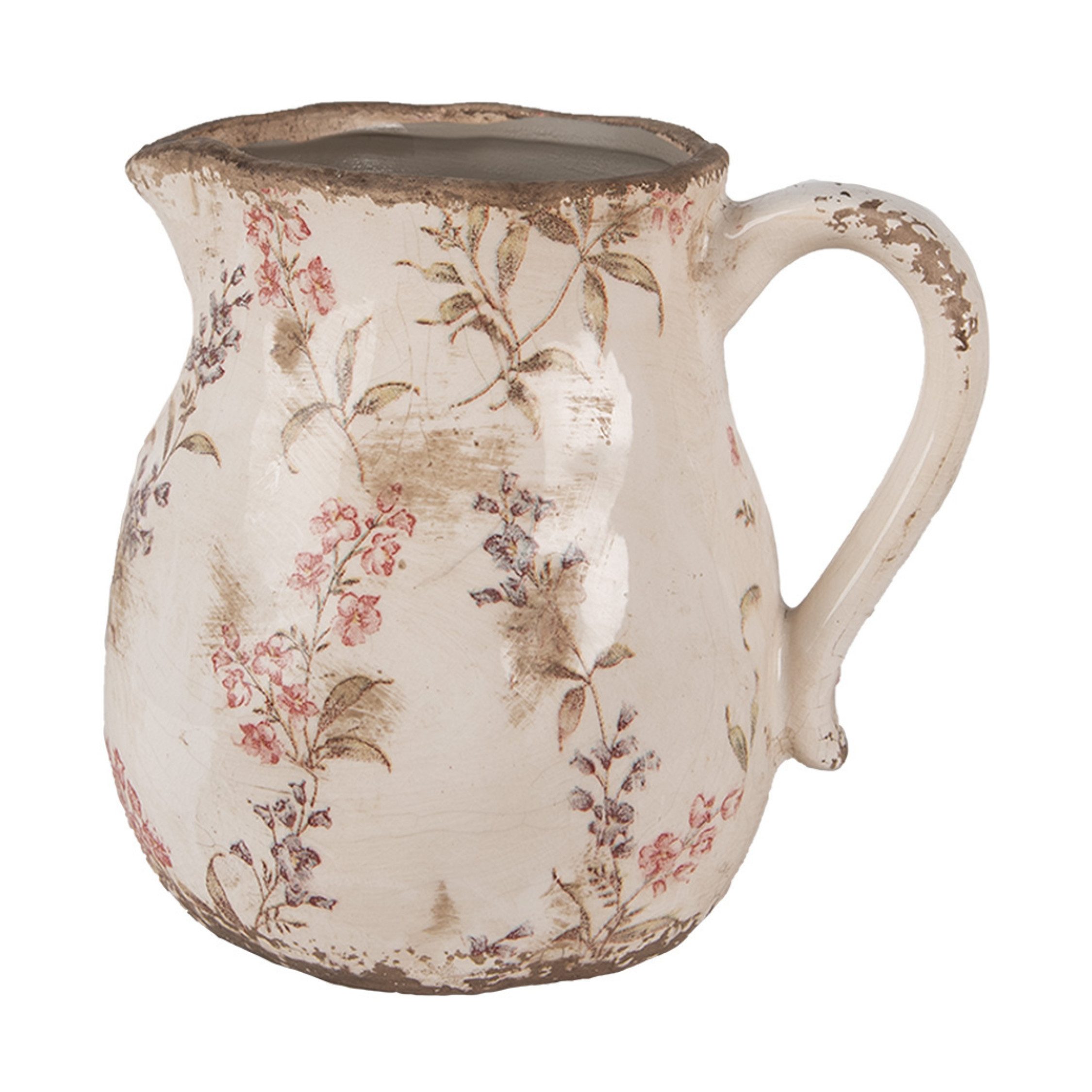 Clayre & Eef Dekovase Clayre & Eef dekorative Kanne Rosa Beige mit Blumenmotiv