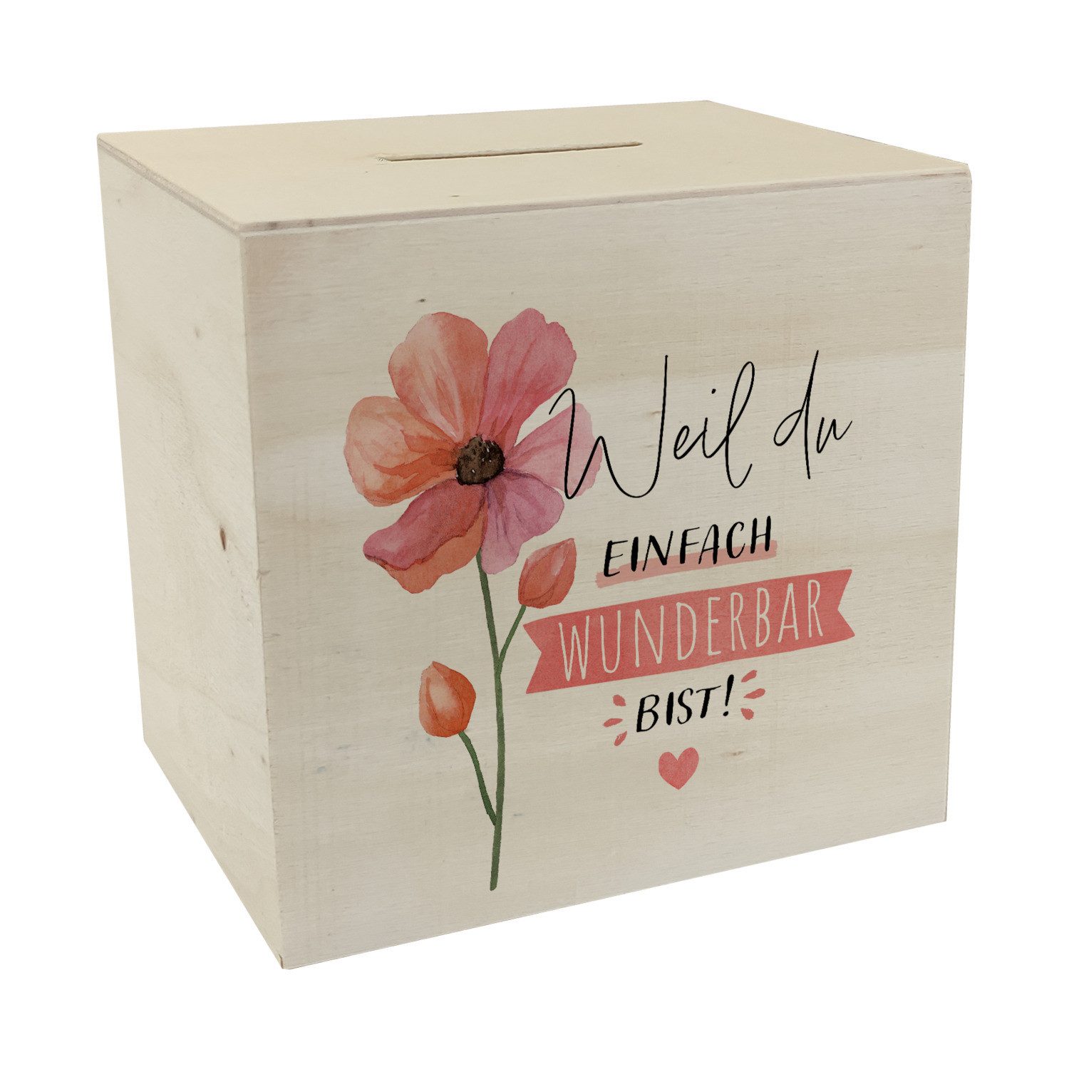 speecheese Spardose Blume Spardose aus Holz mit Spruch Weil du einfach