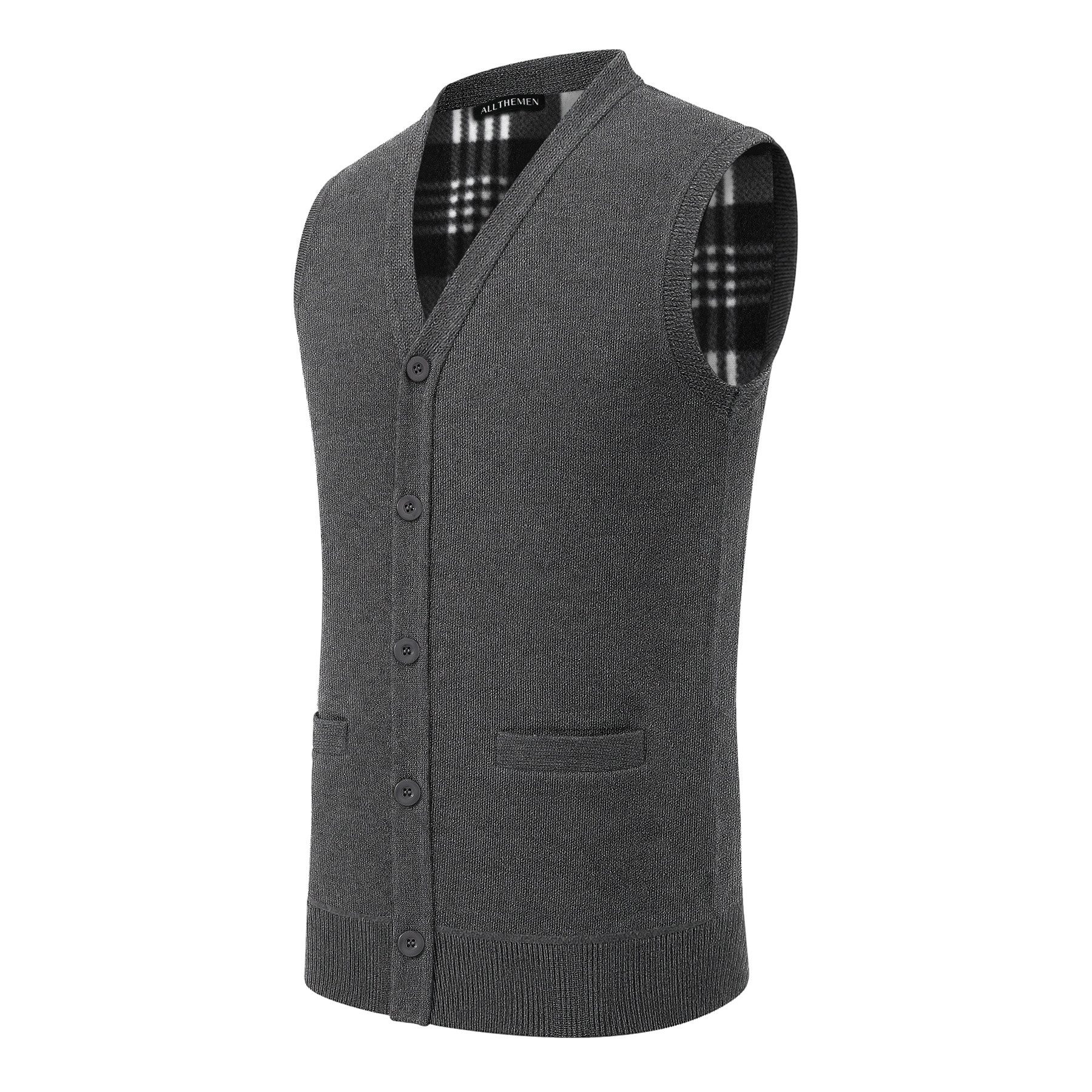 Allthemen Strickweste Herren Britische Strickweste mit V-Ausschnitt winddicht mit Futter – Bild 2 von 5