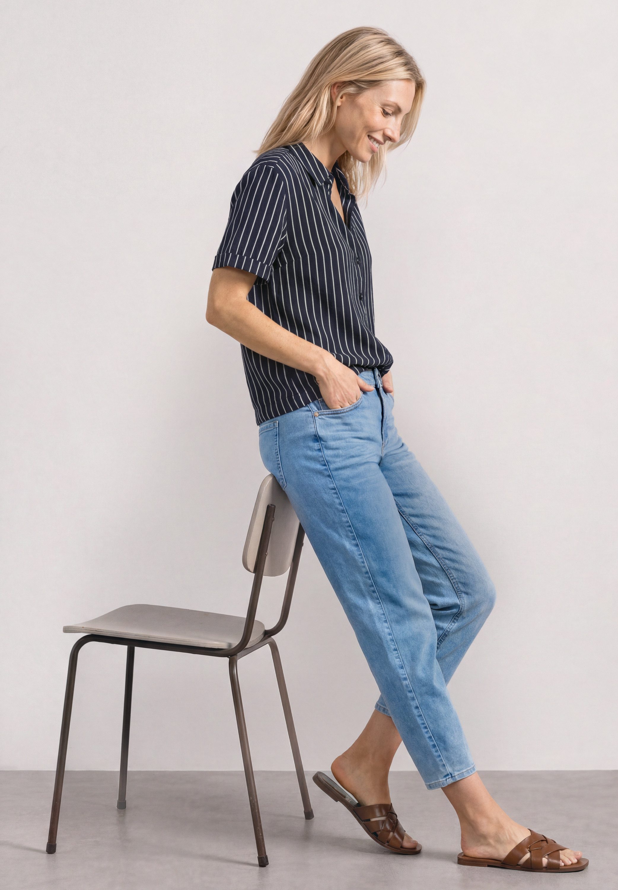 STREET ONE Kurzarmbluse Kurzarm Sommerbluse mit Streifenmuster