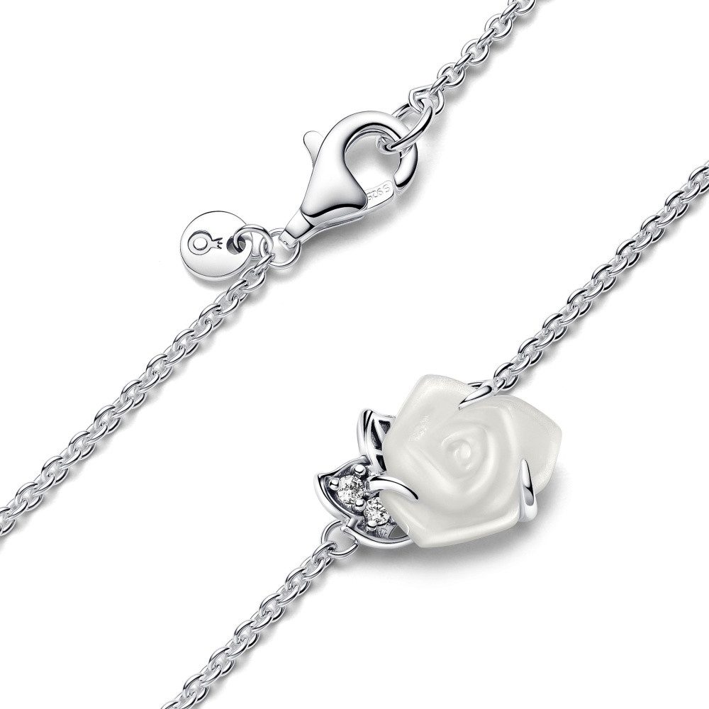 Pandora Collier Pandora Moments Halskette Weiße Rose in voller Blüte 393206C01-45