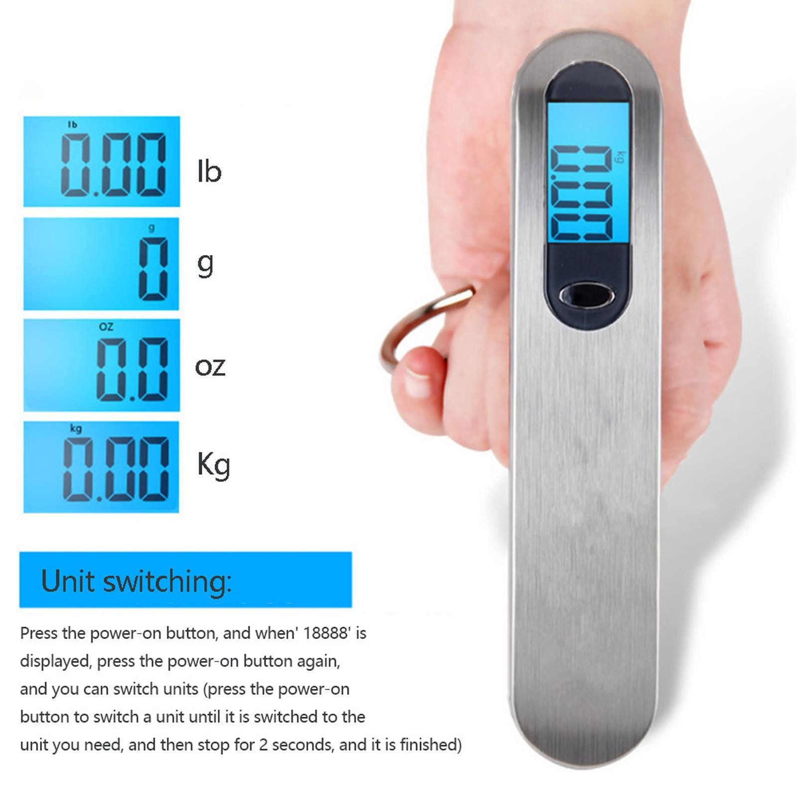 VERCO Kofferwaage Digital mit LCD Display, Tragkraft 50 kg, (KG), Gepäckwaage Hängewaage Reisewaage Handwaage Paketwaage
