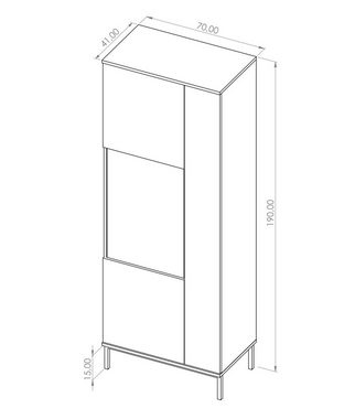 Furnix Standvitrine Tamarra WIT70 Glasvitrine, Hochvitrine mit Glastür Holzfurniertür B70 x H190 x T41 cm, modernes industrial clear Design