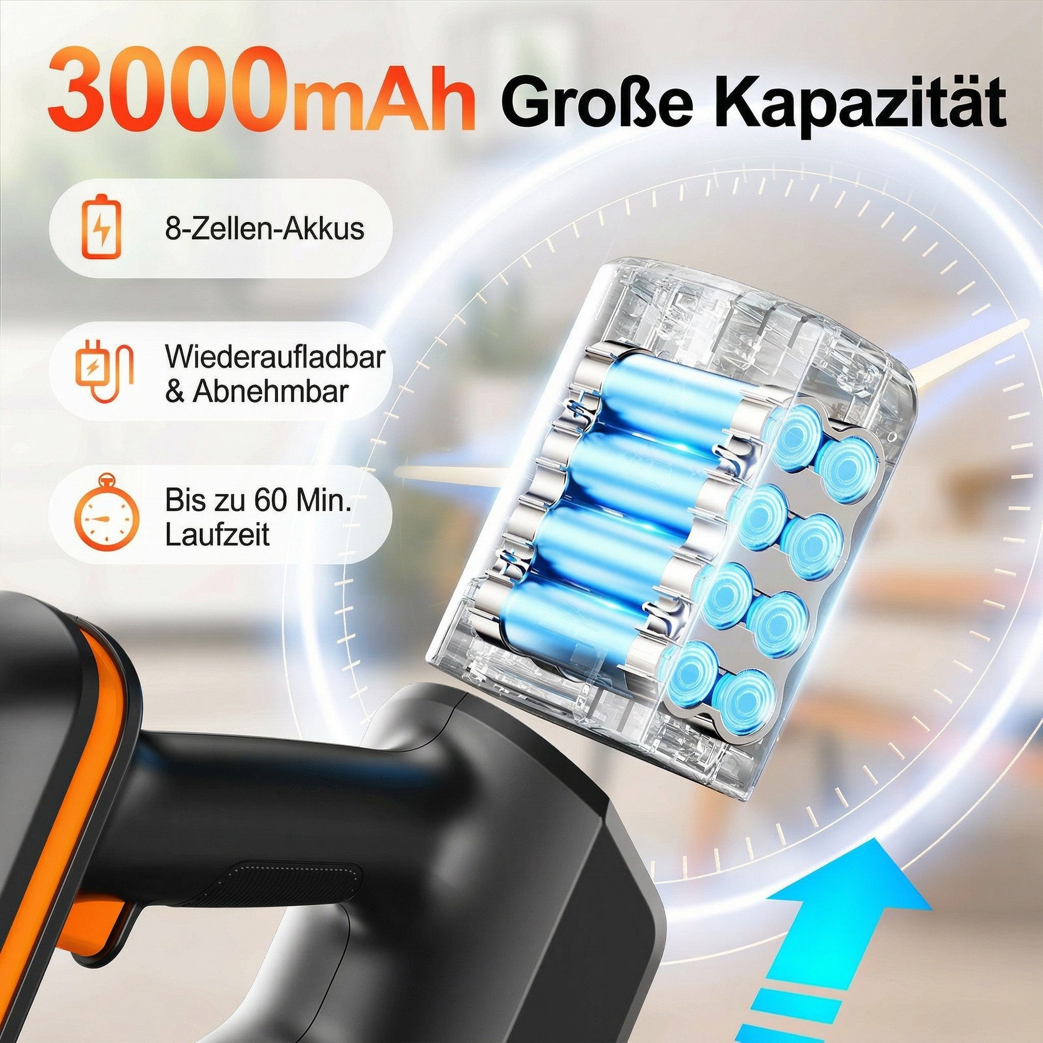 INSE Akku-Hand-und Stielstaubsauger 2026 Akku Staubsauger 80000Pa/300W/60Min, 1.8L Staubsauger Kabellos, mit Beutel, 50dB leise/5-Stufen-Filter/LED Display, Ideal für Böden/Teppiche/Auto
