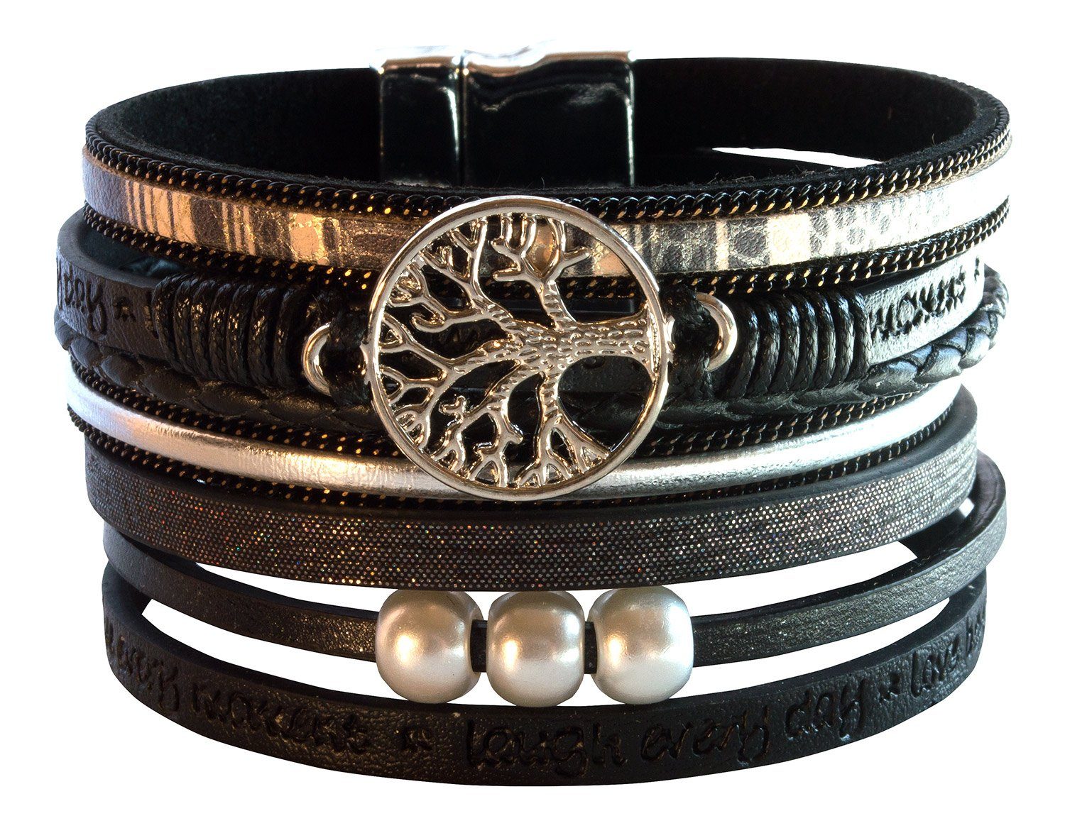 Saraswati Armband Armband "Baum des Lebens" Kunstleder schwarz, Metall silb günstig online kaufen