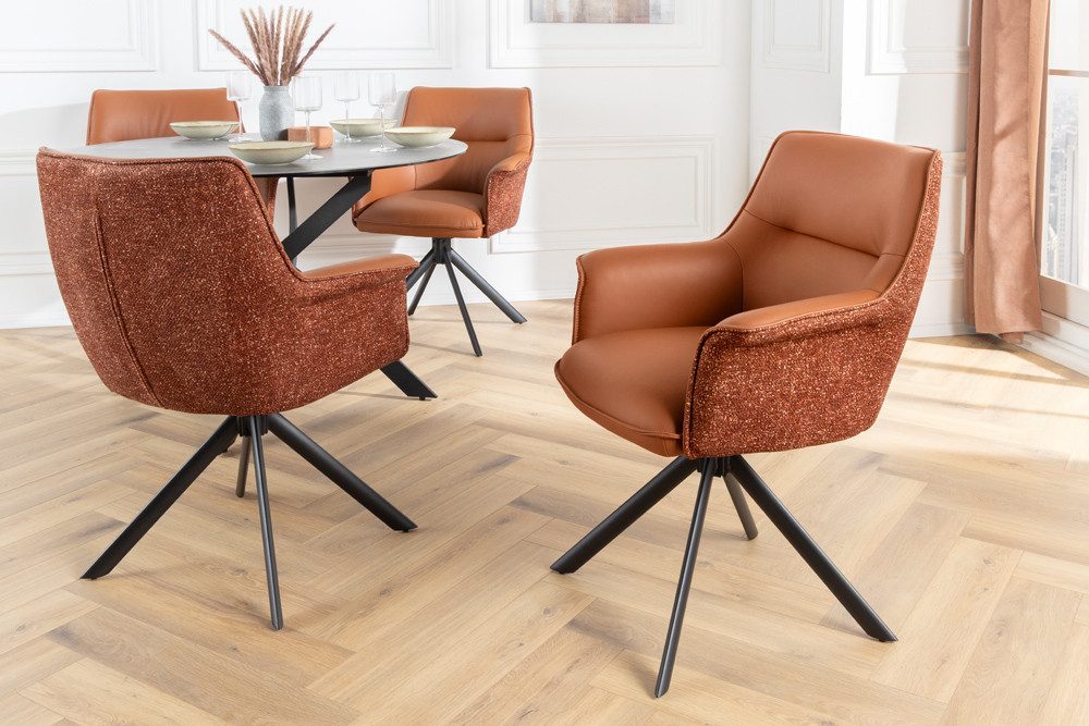 riess-ambiente Drehstuhl LE GRAND cognac – Echtleder, Strukturstoff, 180° drehbar, mit Armlehne (Einzelartikel, 1 St), mit Metallgestell & Auto-Return-Funktion – ideal für Deinen Esstisch