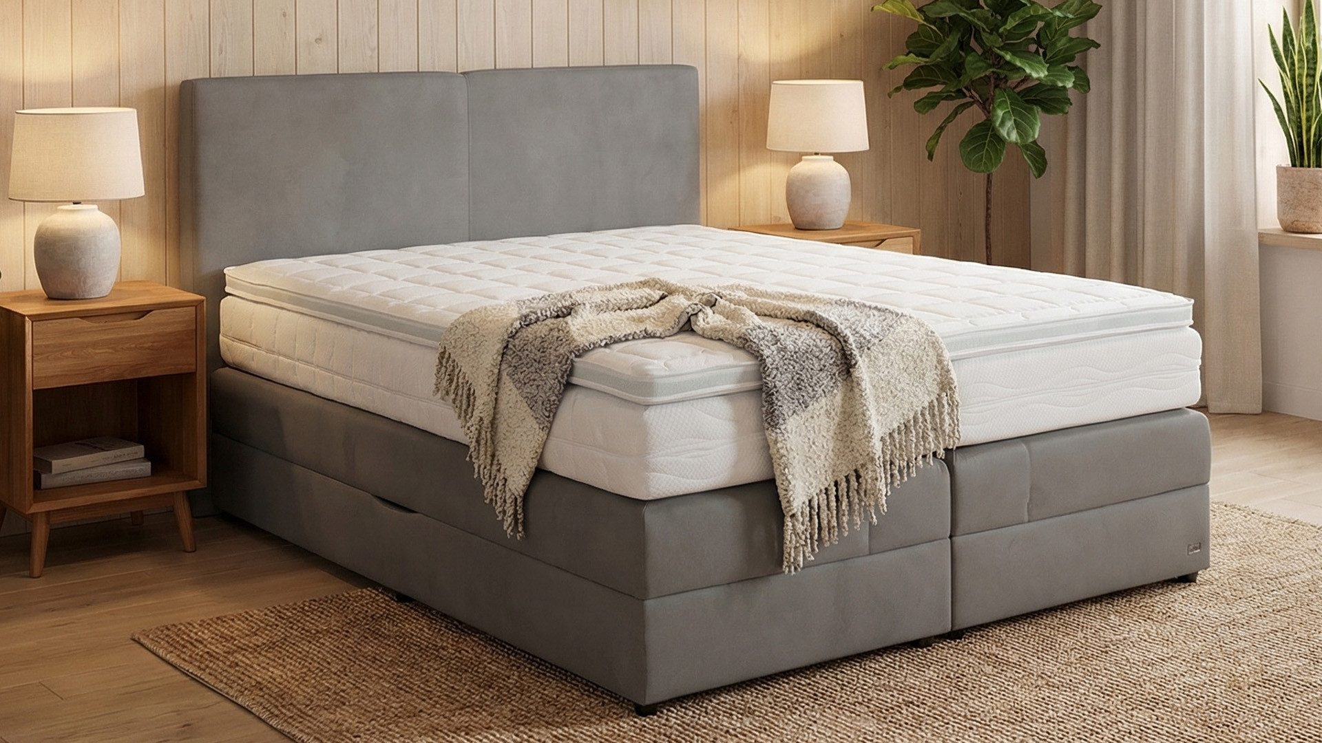 PAARA Boxspringbett Montana mit Bettkasten Kopfteil Stauraum H2 H3, inkl. Matratze und Topper, mit einzigartigem Belüftungssystem