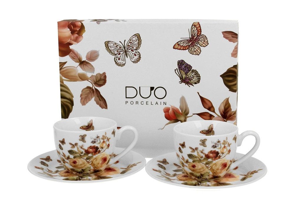 Duo-Gift Espressotasse Set mit Untertassen, Sommer, Frühling, Herbst, Winter, Tasse Motiv, 4-tlg., Porzellan, ZAHRA, 2 Espressotassen ca. 110 ml, Duo Geschenke, Mug, Kollektion, Ideal als Geschenk
