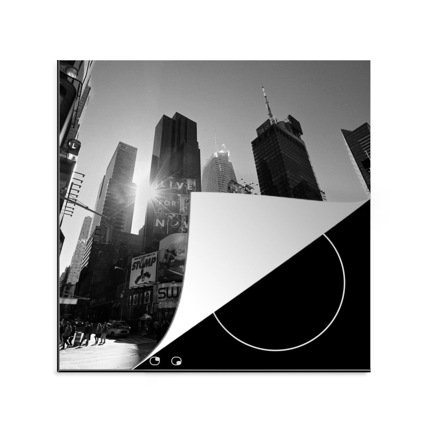 MuchoWow Herdblende-/Abdeckplatte Manhattan, schwarz und weiß, Vinyl, (1 tlg), 78x78 cm, Ceranfeldabdeckung, Arbeitsplatte für küche