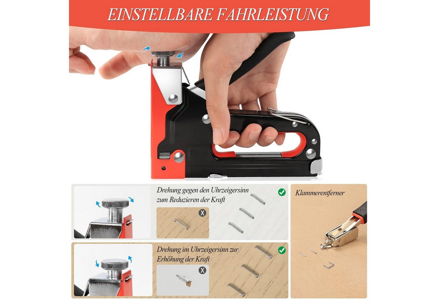 Thumbnail - zggzerg Handtacker Heftpistole Set, 3 in 1 Manuelle Nagelpistole Kit, Polsterhefter