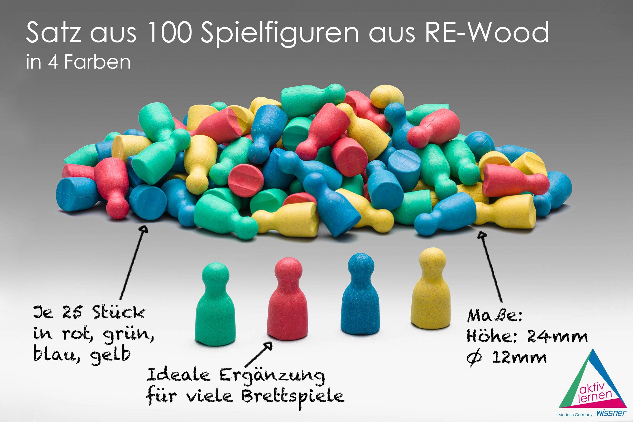 Wissner® aktiv lernen Lernspielzeug versch. und Halma-Kegel 4-farbig in RE-Wood® gemischt, Farben Spielfiguren Pöppel