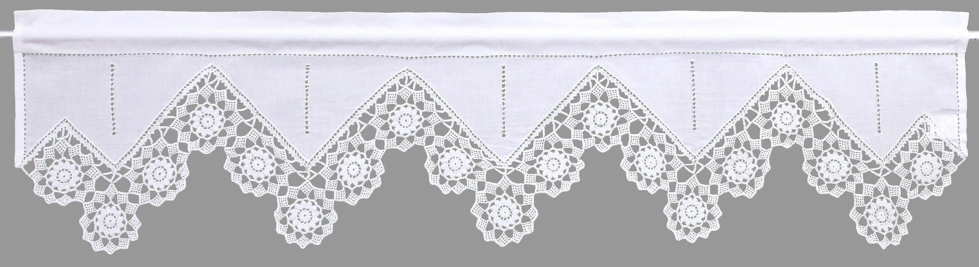 HOSSNER - ART OF HOME DECO Querbehang Dufour (1 St), Stangendurchzug, halbtransparent, Wirkware, handgehäkelte Spitze, weiß, Baumwolle
