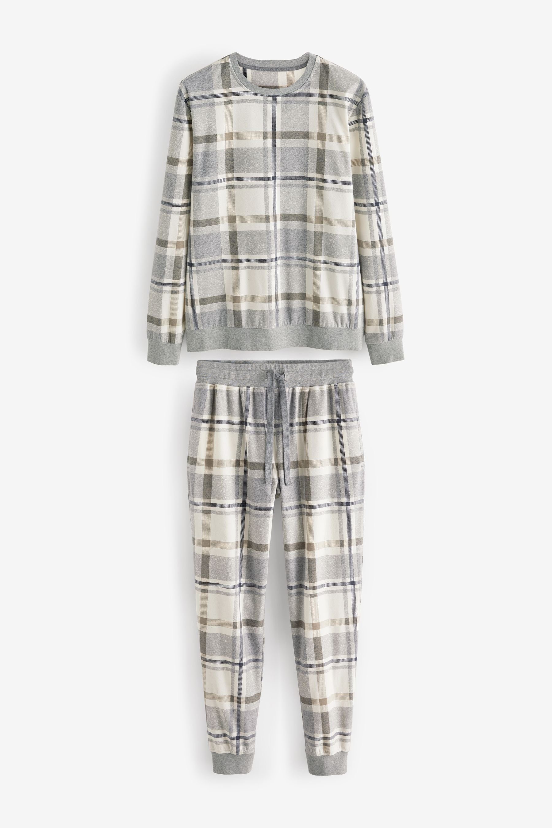 Next Pyjama Bequemer Motionflex Schlafanzug mit Bündchen (2 tlg) Grey/Neutral Check