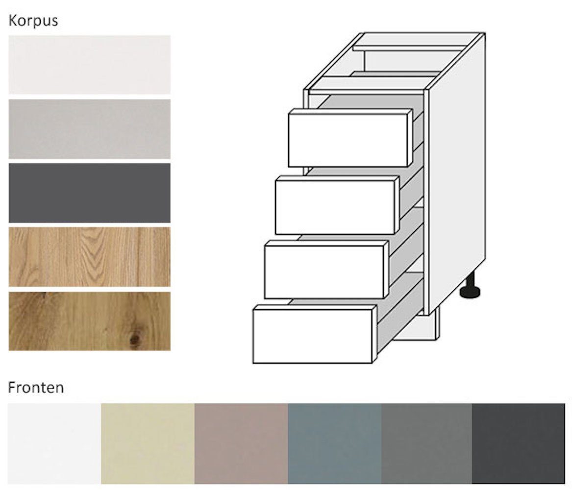 Korpusfarbe (Vollauszug) 4 40cm Feldmann-Wohnen (Kvantum) mit wählbar & Schubladen Front- Kvantum beige Unterschrank matt