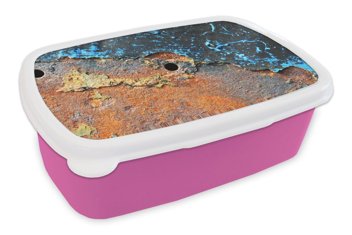 MuchoWow Lunchbox Rost - Retro - Metall, Kunststoff, (2-tlg), Brotbox für Erwachsene, Brotdose Kinder, Snackbox, Mädchen, Kunststoff rosa