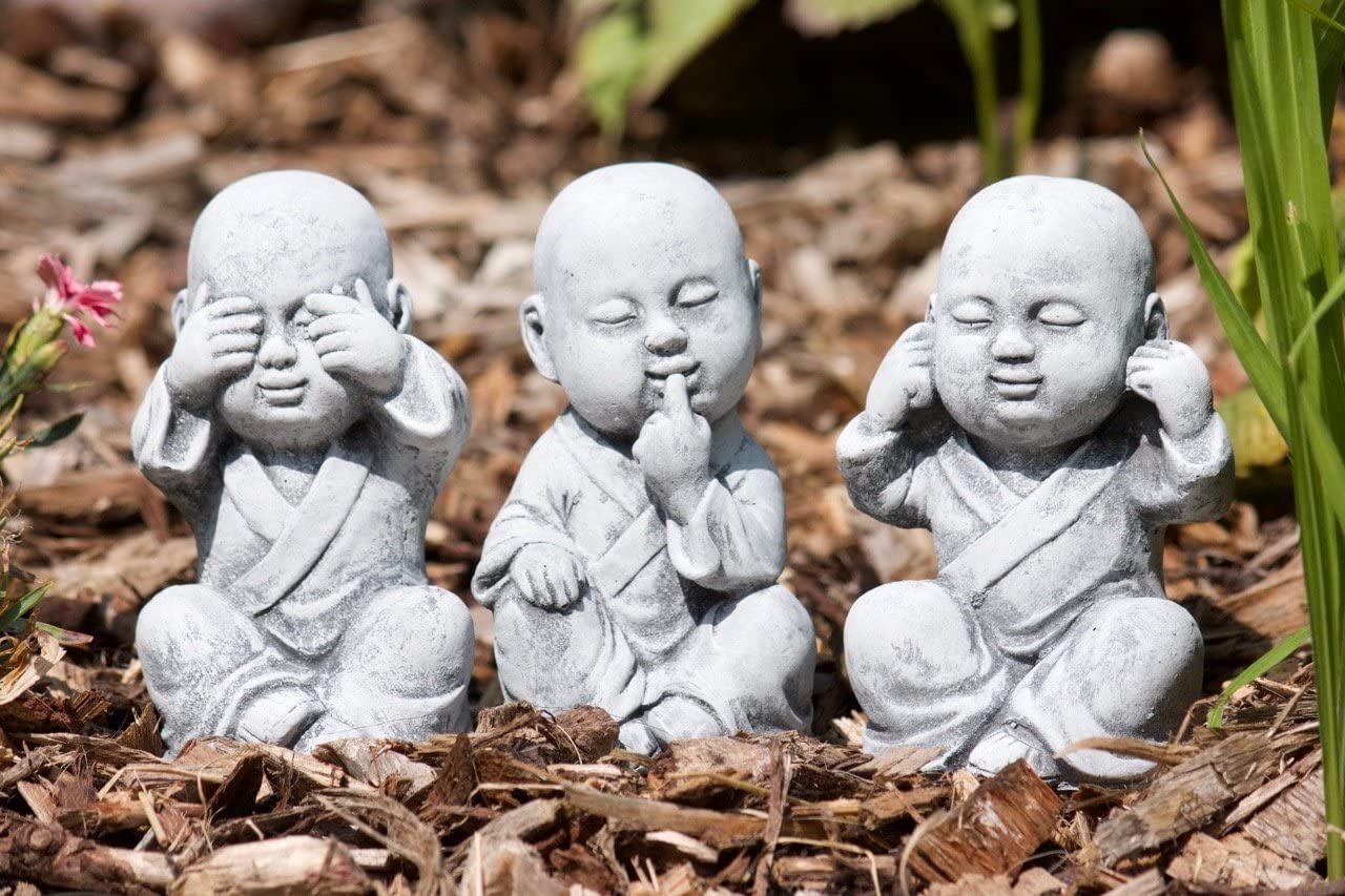 Stone and Style Gartenfigur Steinfigur 3er Set Buddha Mönche Nichts hören s günstig online kaufen