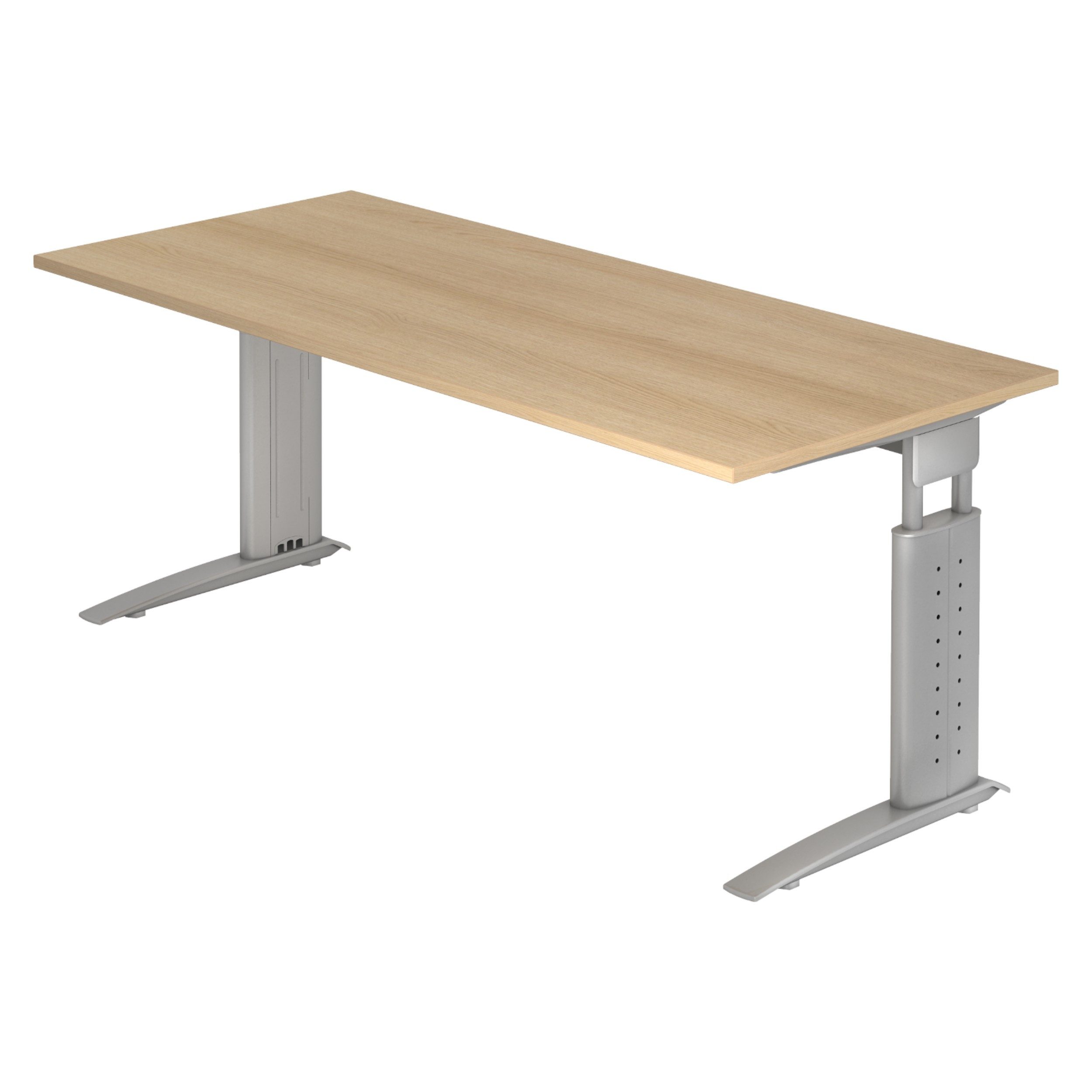 bümö Schreibtisch Serie-U höhenverstellbar, Rechteck: 180 x 80 cm - Dekor: Eiche - Gestell: Silbergrau
