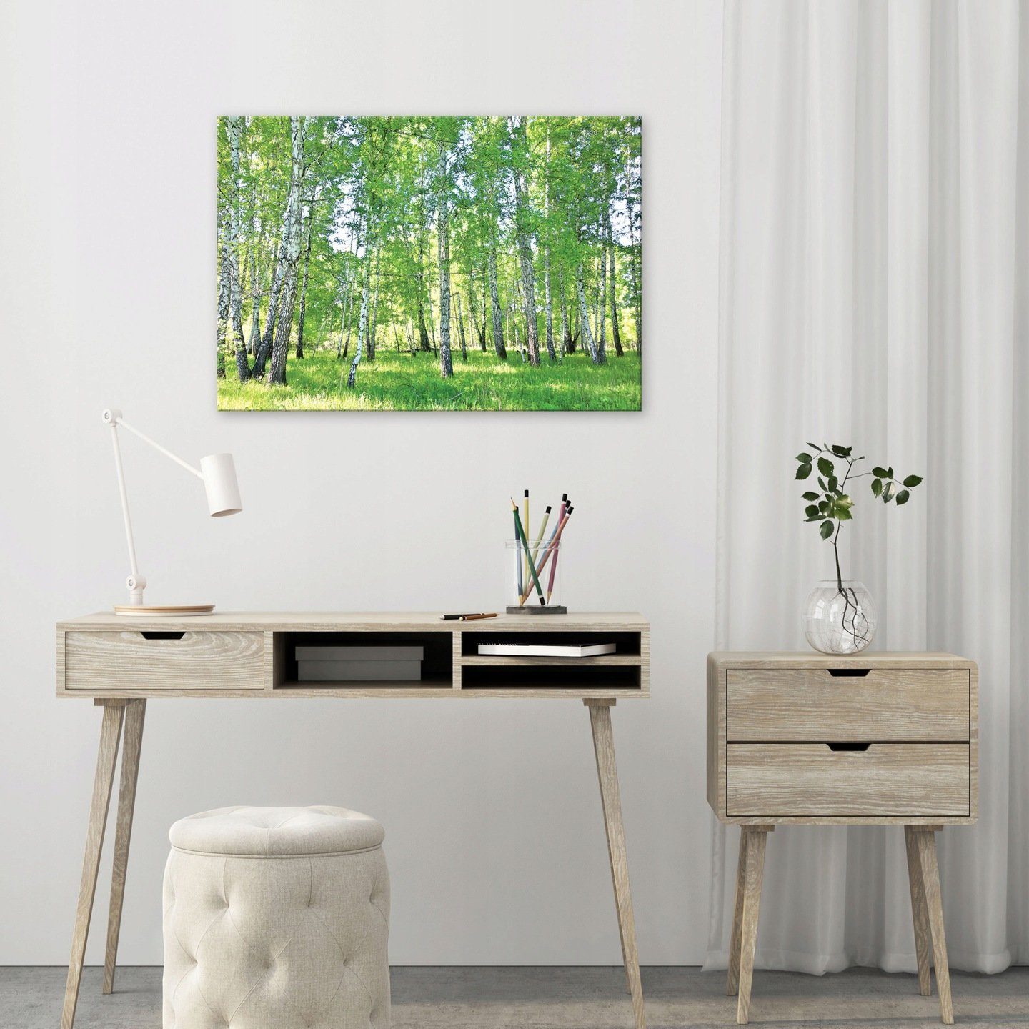 Wallarena Leinwandbild Wald Birkenwald Wandbild Bild Leinwand Aufhängefertig Groß Modern für Wandbilder Canvas (Einteilig), Bilder XXL Leinwandbilder Wohnzimmer Natur Schlafzimmer, Auf Kunstdruck Birke