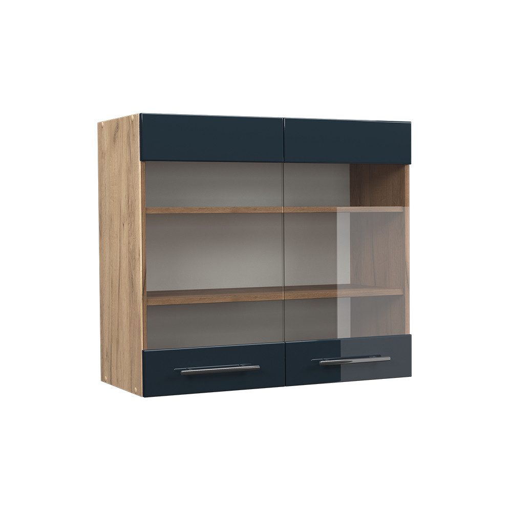 Vicco Glashängeschrank Fame-Line, Dunkelblau Hochglanz/Goldkraft Eiche, günstig online kaufen