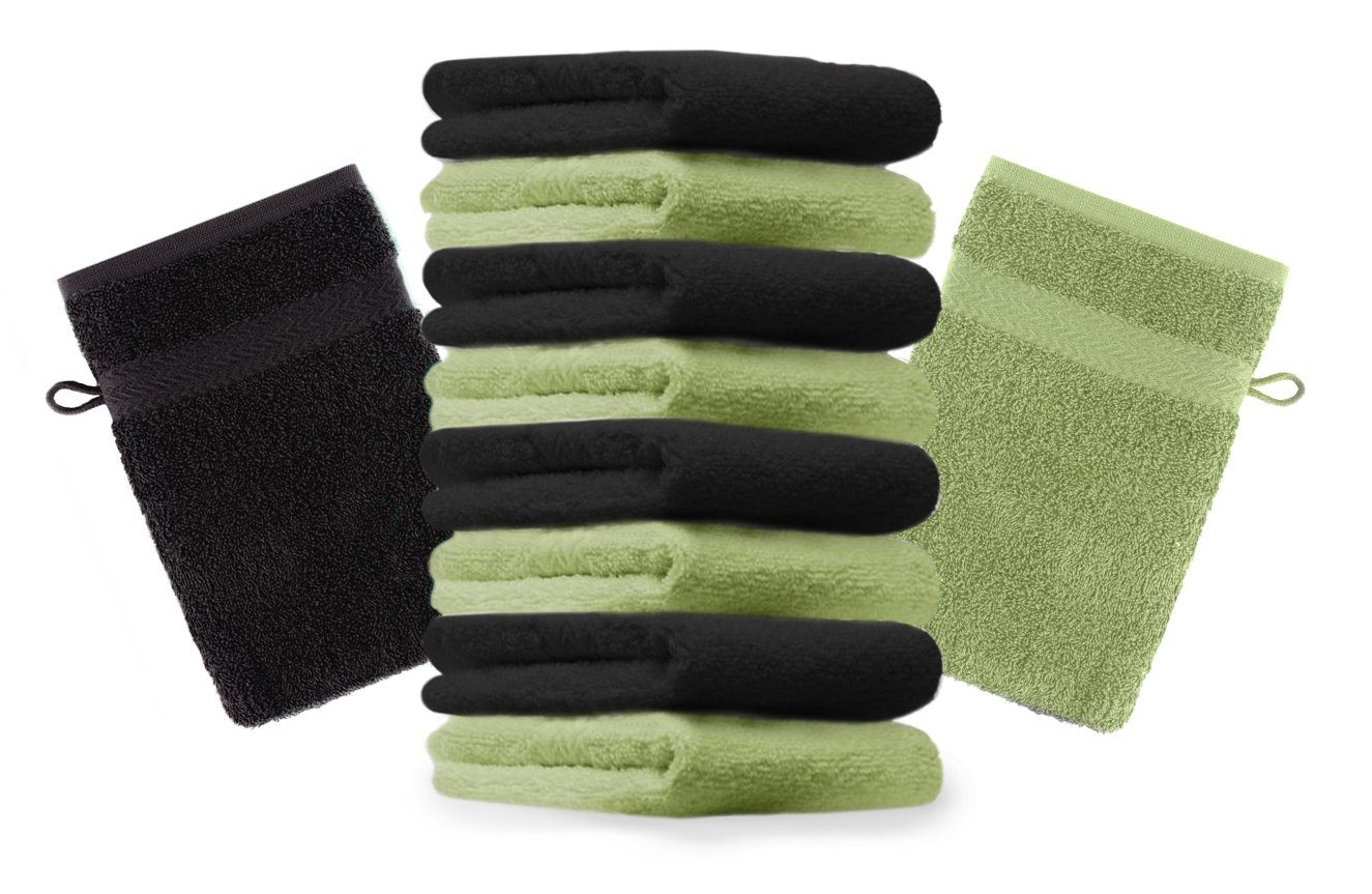Betz Waschhandschuh 10 Stück Premium 16x21 cm Farbe schwarz und apfelgrün, (Set, 10-St)