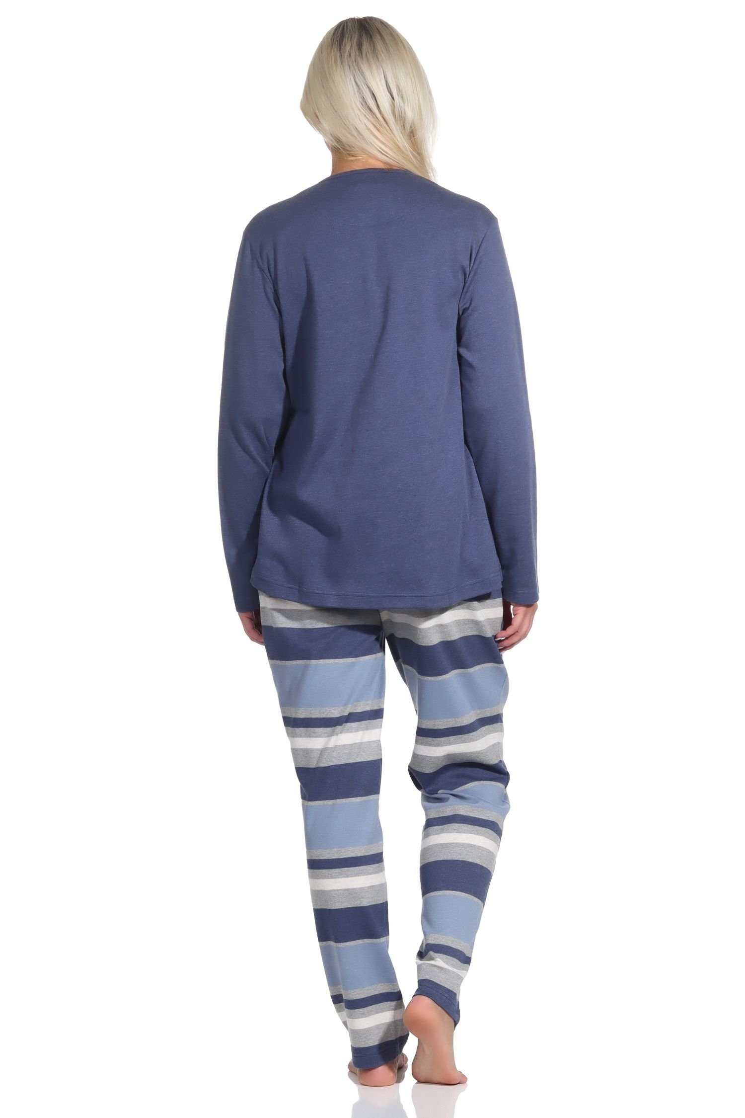 lang Pyjama in Pyjama Normann blau-melange Qualität Interlock kuscheliger Schlafanzug Damen