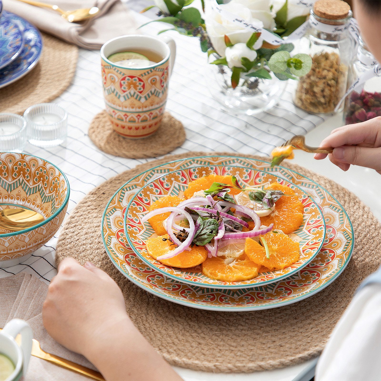 vancasso Geschirr-Set Tafelservice für 4, Geschirr-Set MANDALA, Porzellan, BOHO-Stil (16-tlg), 4 Personen, Porzellan – Bild 4 von 5