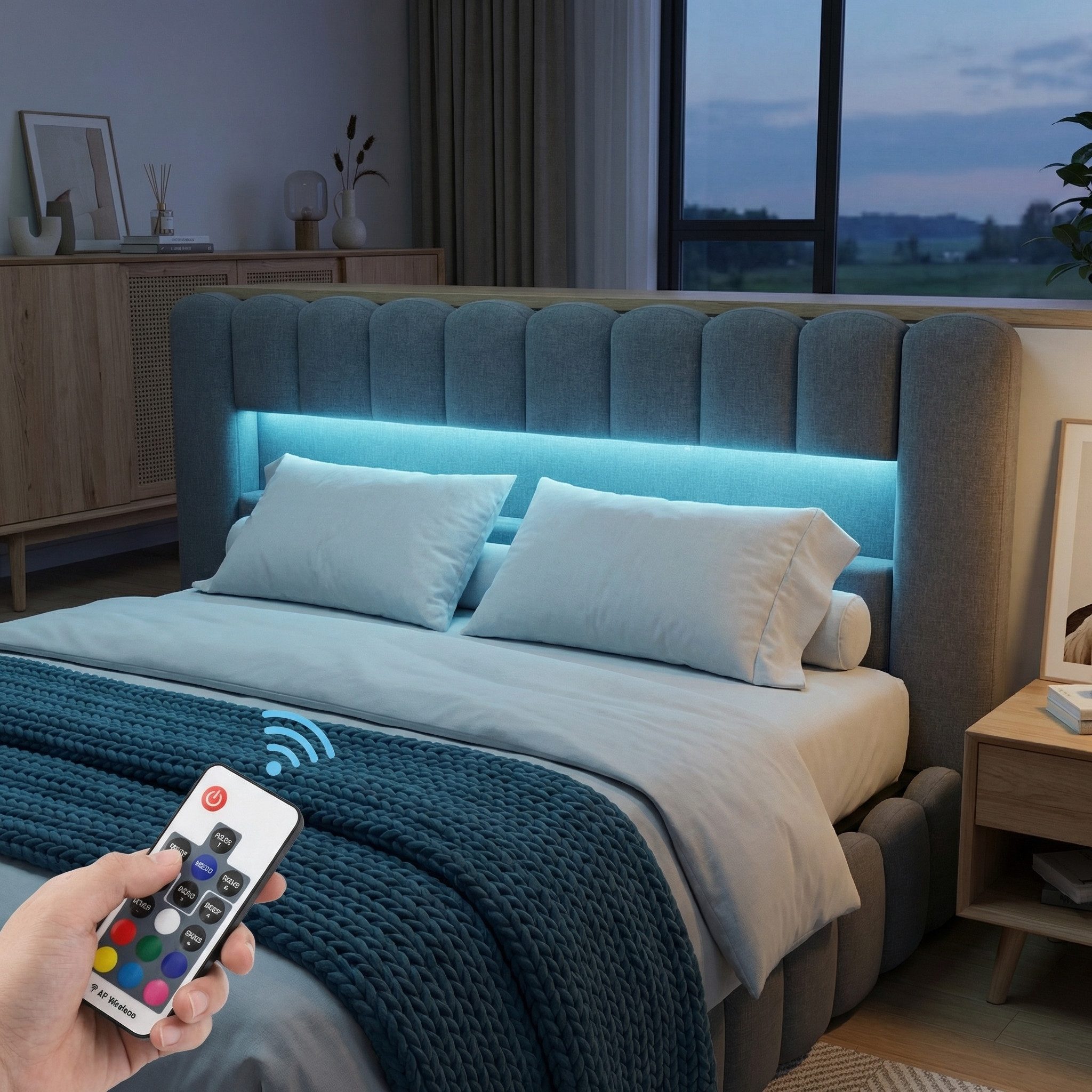 Gdood Polsterbett Stauraumbett Doppelbett LED, Leinenstoff (1-tlg., Type-C + USB, Hydraulisch hebbarer Stauraum), Mit Bettkasten, LED-Beleuchtung, USB-Anschluss, 140x200 cm