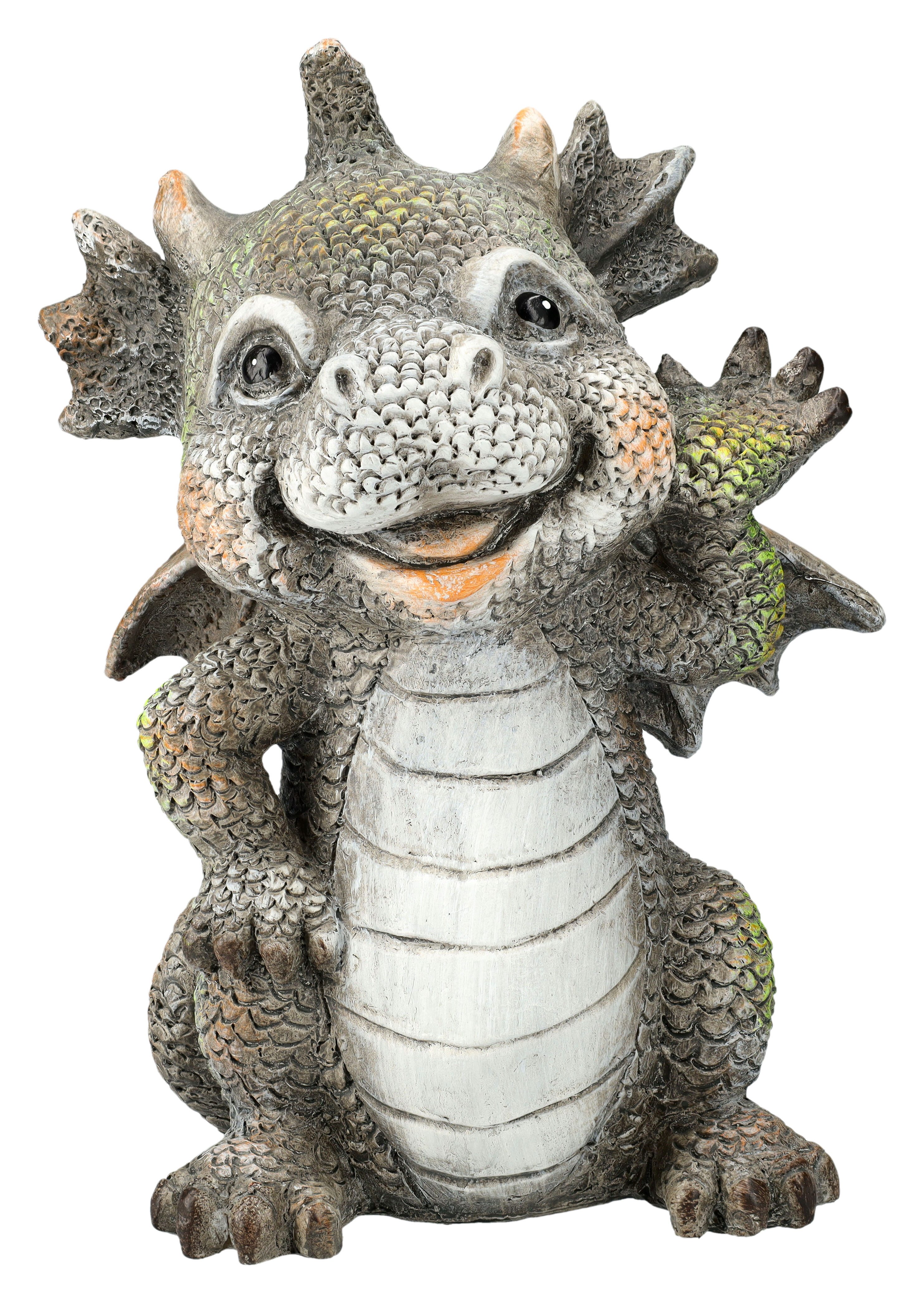 Figuren Shop GmbH Gartenfigur Gartenfigur - Winkender Drache - Fantasy Deko lustige Garten Figur