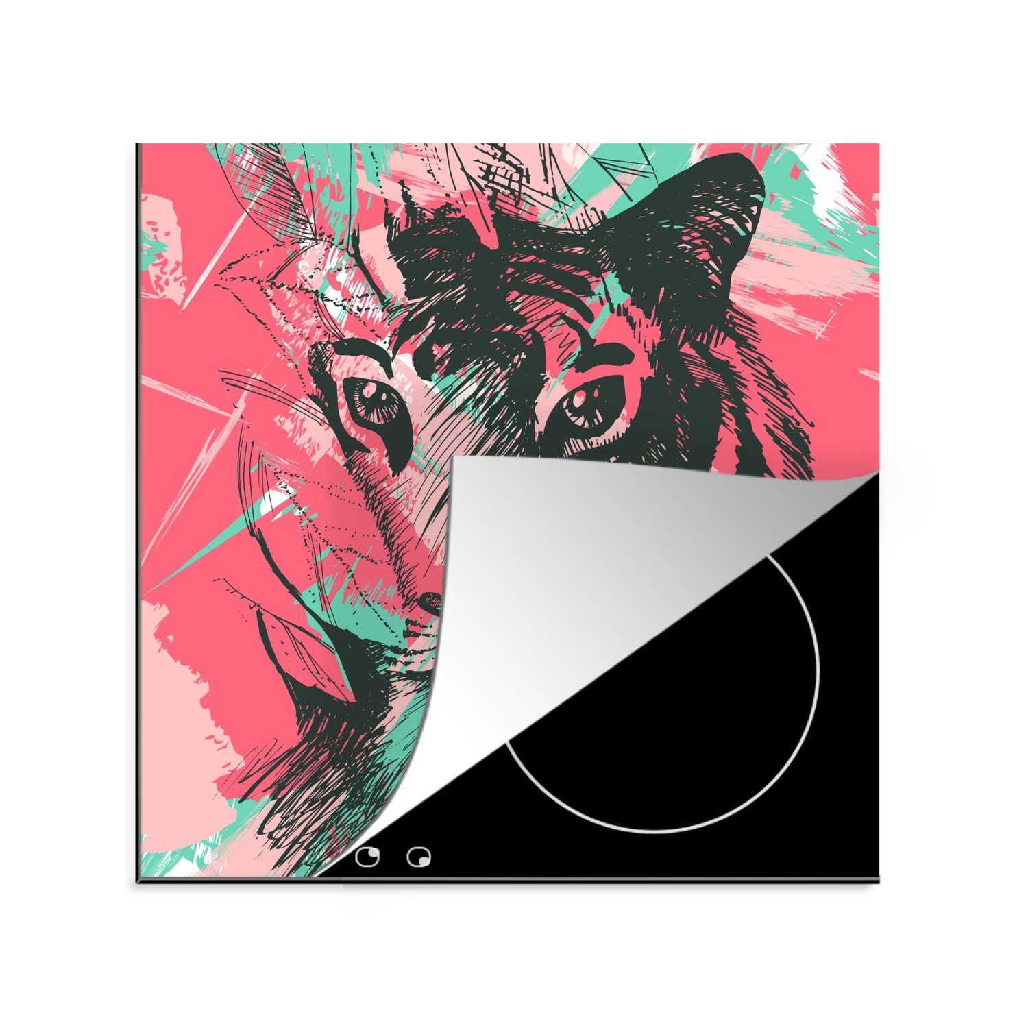 Abstrakt Herdblende-/Abdeckplatte cm, tlg), Tiger Arbeitsplatte Vinyl, Ceranfeldabdeckung, - - 78x78 küche (1 Rosa, MuchoWow für