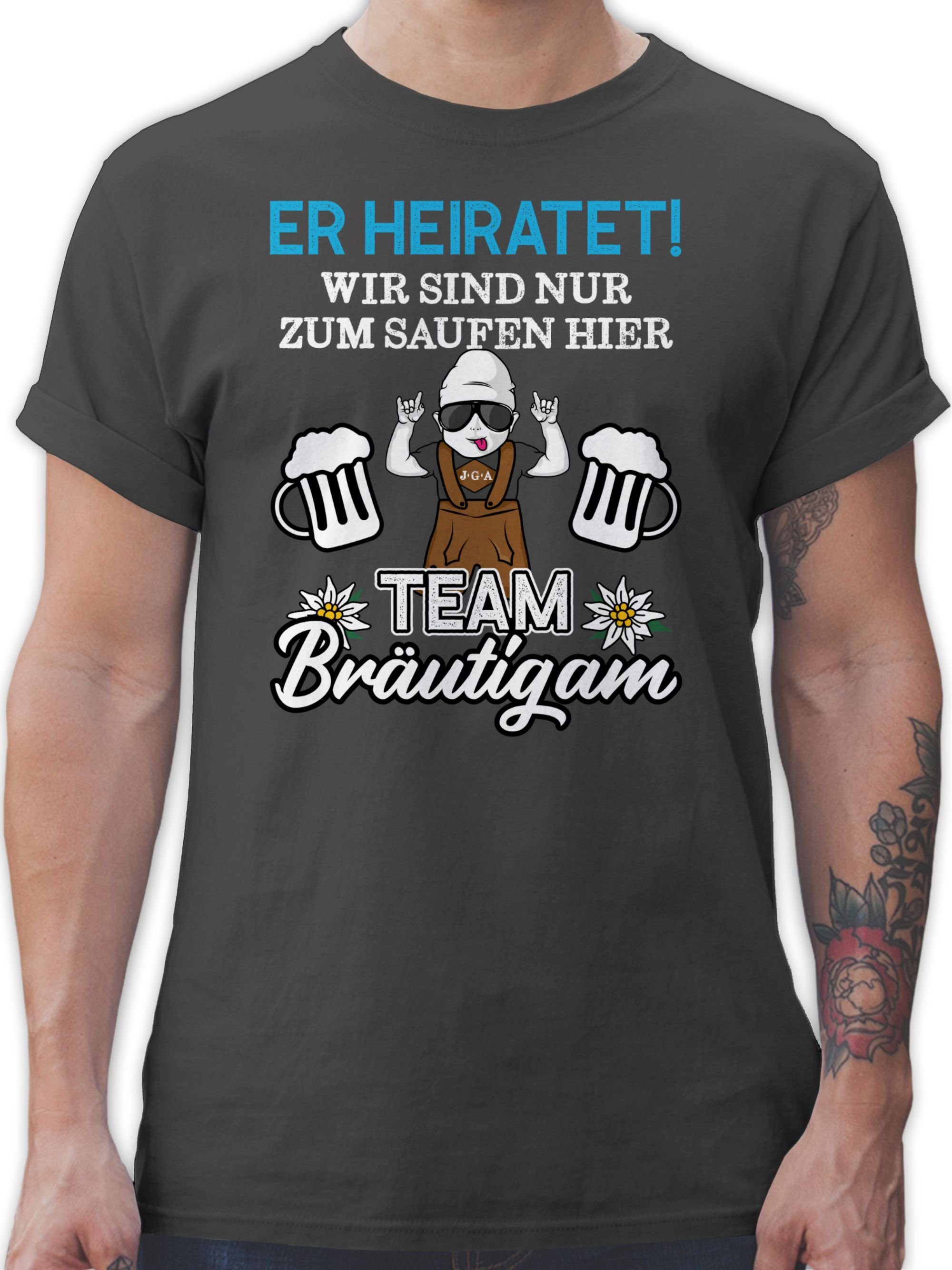 T-Shirt Er heiratet wir sind nur zum saufen hier - Team Bräutigam - Weiß/Blau