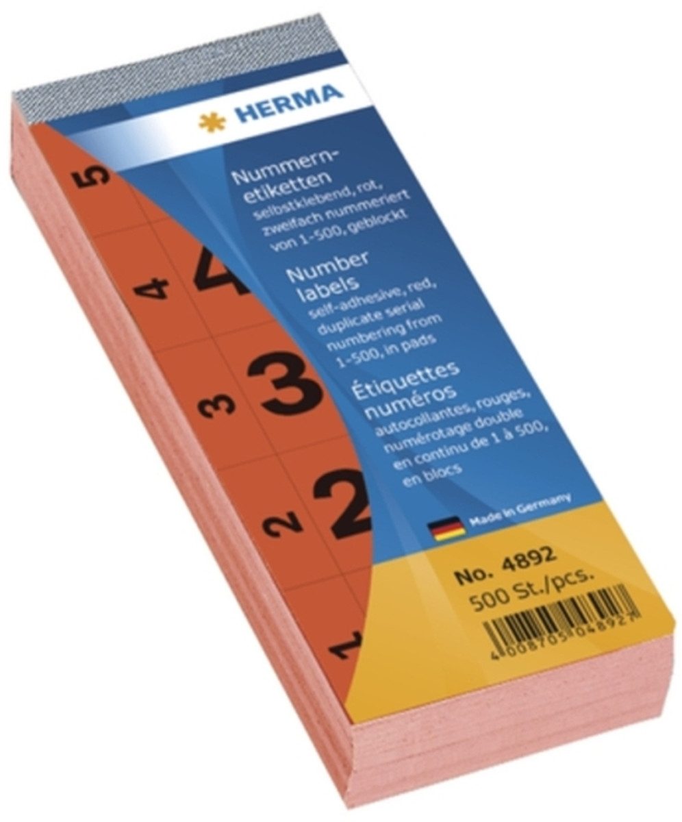 HERMA Etiketten Nummernblock selbstklebend 1-500 rot 28x56mm VE=500 Stück