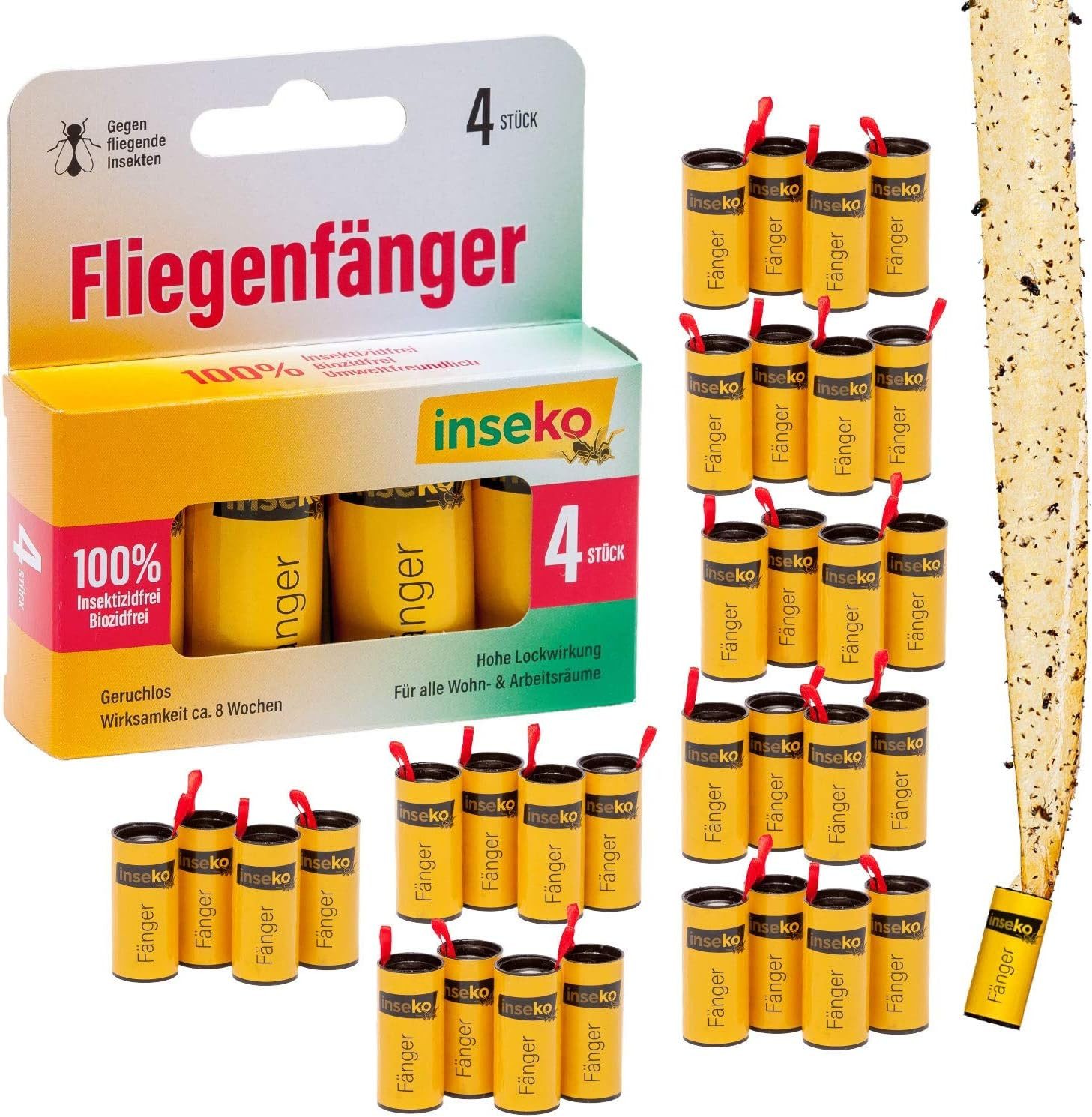 Inseko Insektenfalle 32 x inseko Fliegenfalle I Premium Fliegenfänger I Fruchtfliegenfalle, 100% giftfrei