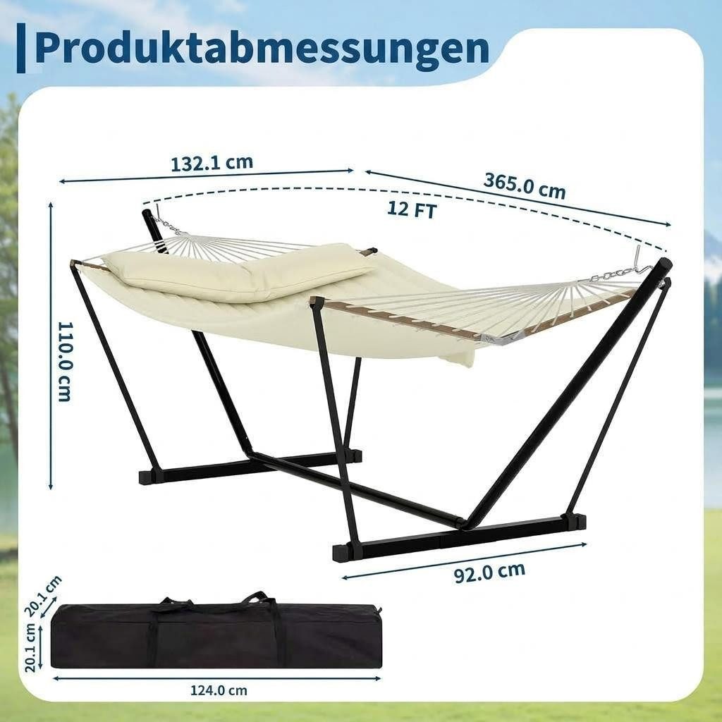 GarveeMore Hängematte für 2 Personen mit Gestell,robuste,mit Balancierseil, Doppelhängematte mit Balancierseil,204kg Tragkraft,für Terrasse,Garten