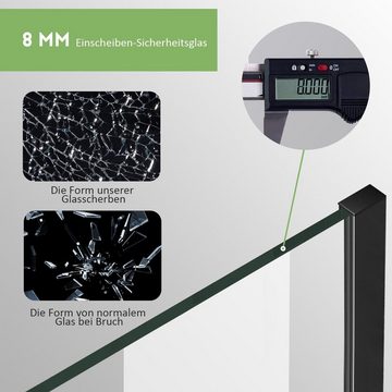 Boromal Walk-in-Dusche 8mm Duschwand Duschabtrennung Schwarz mit haltestange 90/100/120cm, 8mm Sicherheitsglas, (Duschtrennwand, Milchglas), mit Verstellbereich