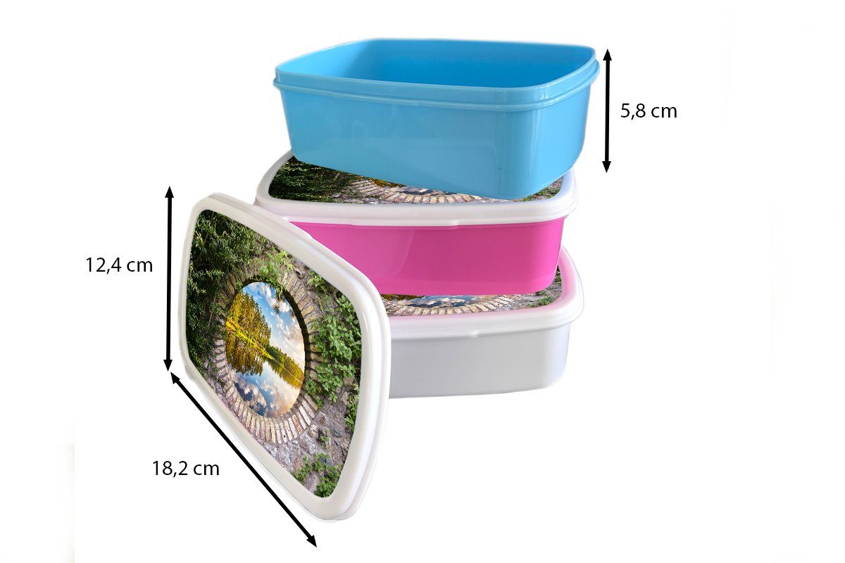 Kunststoff, Bäume Wasser Brotdose - für Aussicht, Kunststoff Brotbox MuchoWow Lunchbox - (2-tlg), rosa Snackbox, Mädchen, Kinder, Erwachsene,