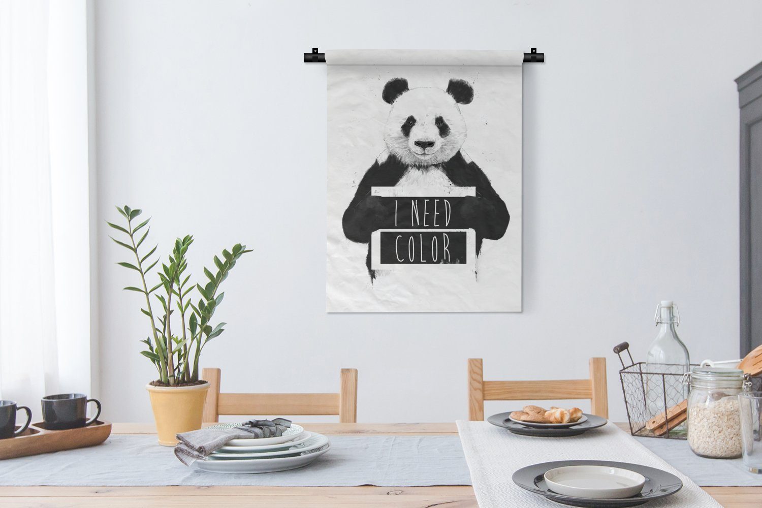 MuchoWow Wanddekoobjekt Panda - Deko Wand, - Wohnzimmer, Weiß, Farbe Schlafzimmer - an Tapisserie, der für Zitat