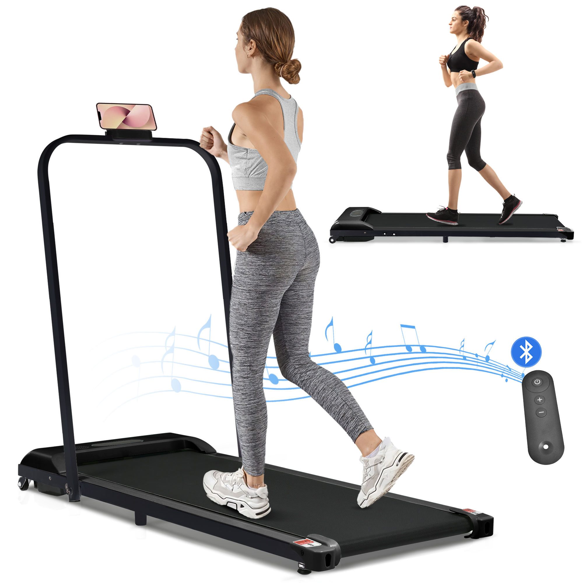 Fine Life Pro Laufband 2 in 1 Laufband - Zuhause & Büro, 3 Farben verfügbar, (mit Fernbedienung, 1-6 km/h Geschwindigkeit, LED-Display), Bluetooth-Lautsprecher&Telefonhalterung, Leicht zu falten,Montagefrei