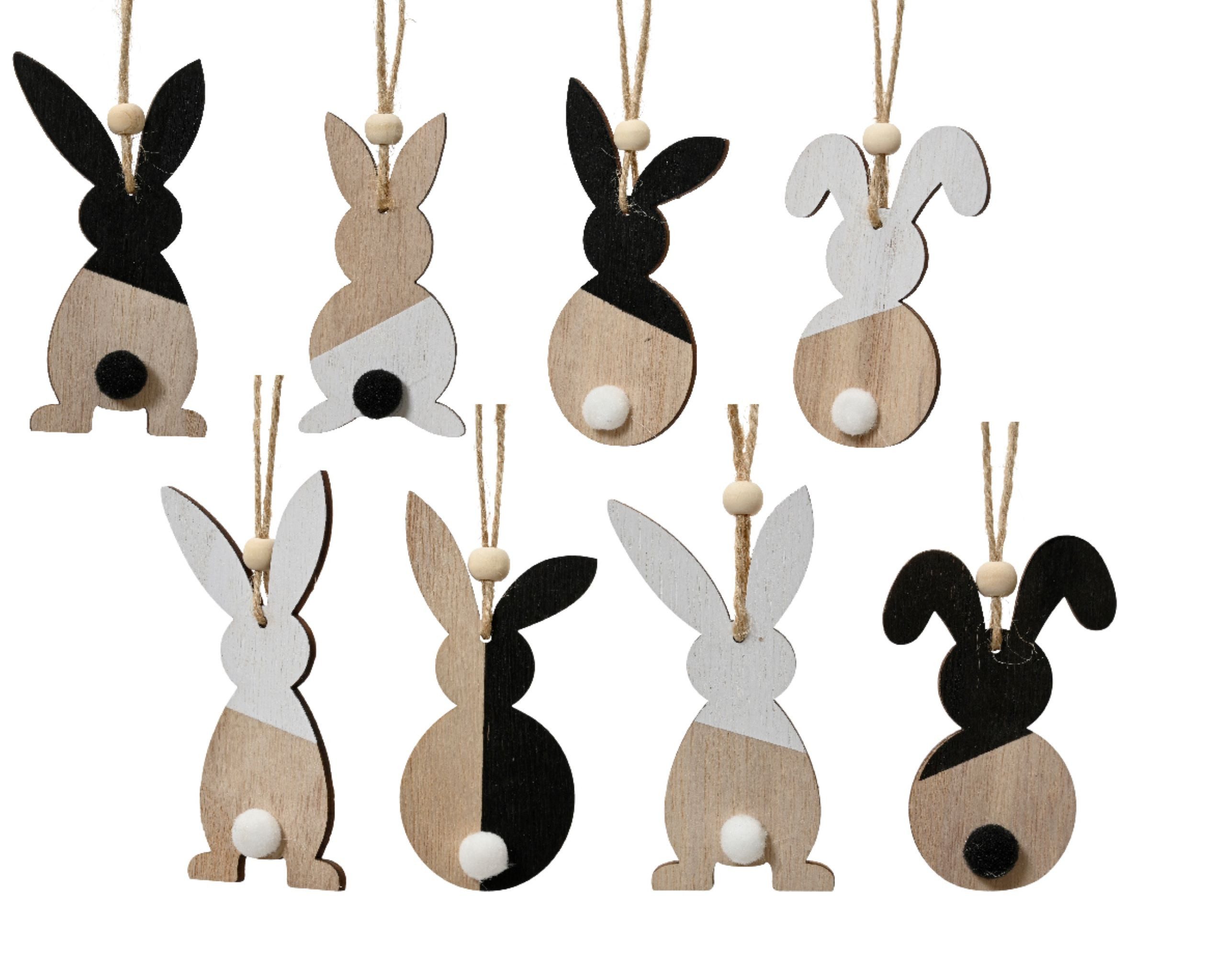Decoris season decorations Osterfigur, Osterhase zum Aufhängen 4x8cm Holz 1 Stück sortiert Natur Weiß Schwarz