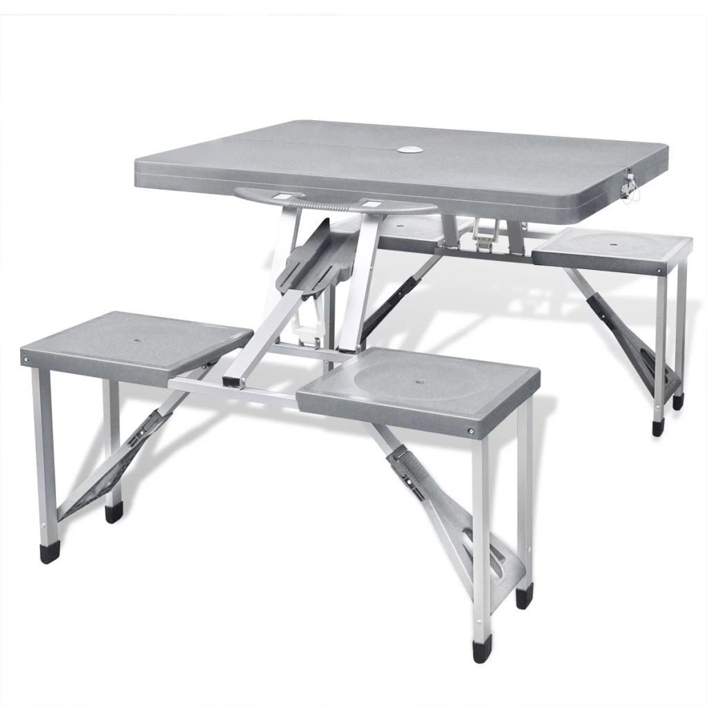 Campingtisch Klappbares Campingtisch-Set Aluminium mit 4 Stühlen extra leicht grau