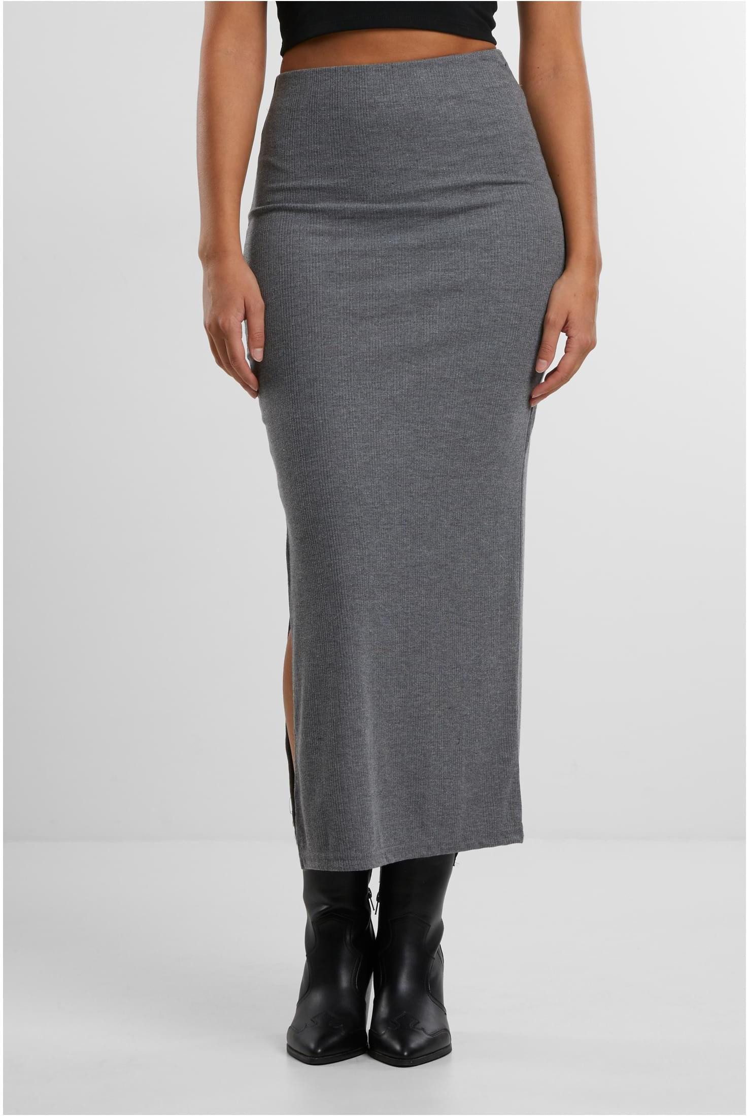 URBAN CLASSICS Sweatkleid Ladies Rib High Slit Skirt Rock Damen