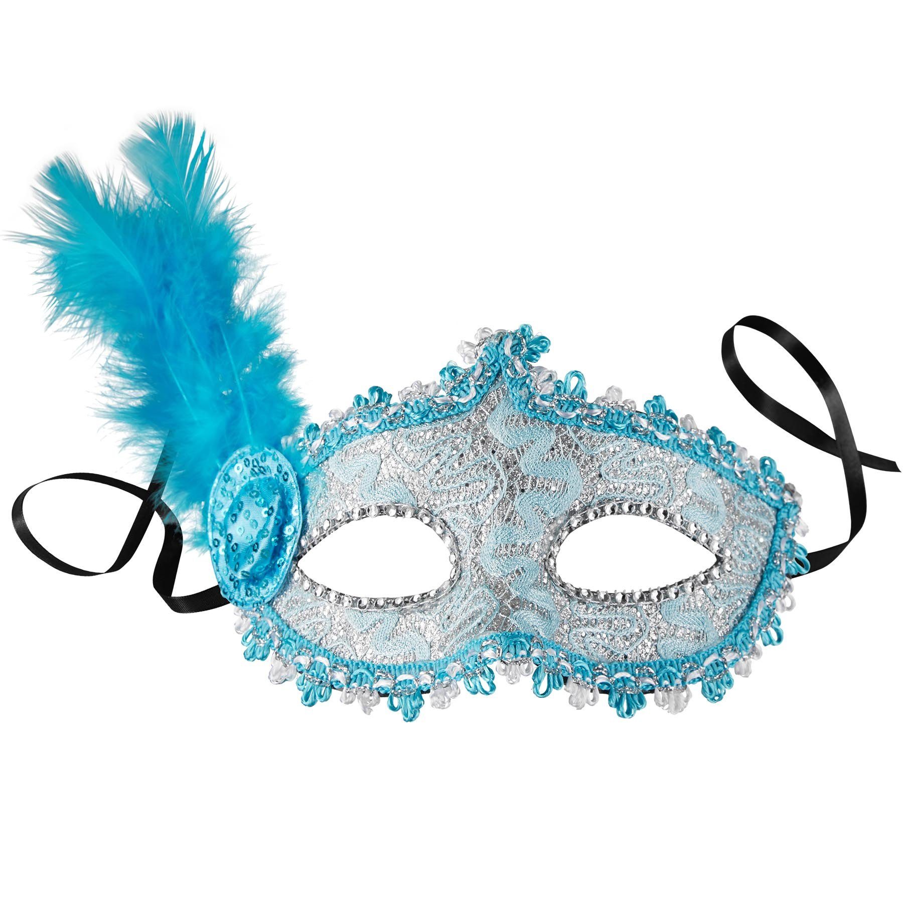 Kostüm Venezianische Maske mit seitlicher Feder