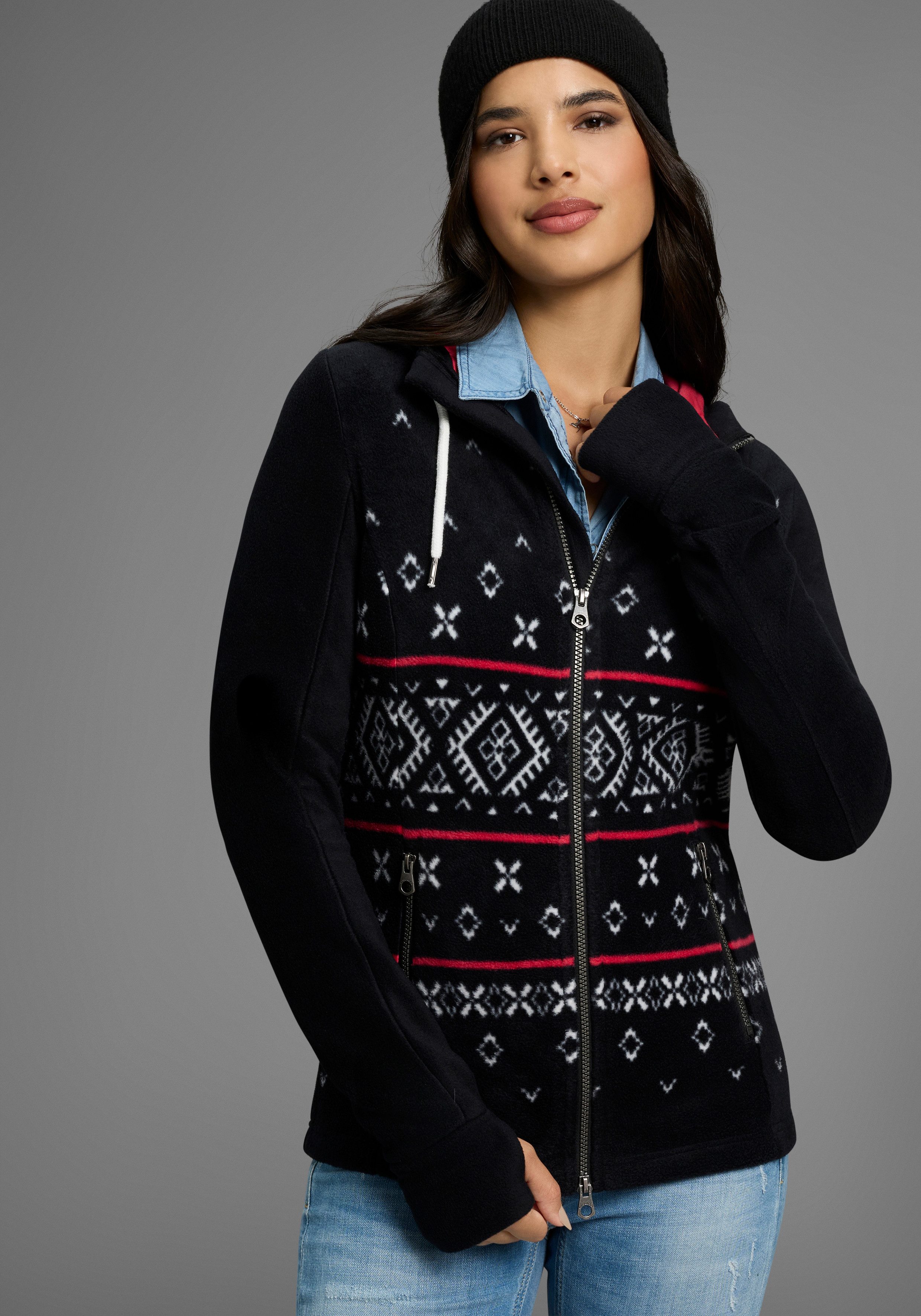 KangaROOS Fleecejacke mit Norweger Muster und Kapuze günstig online kaufen