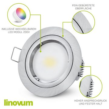 linovum LED Einbaustrahler 4er Set LED Einbaustrahler Edelstahl Optik gebuerstet rund starr, Leuchtmittel inklusive, Leuchtmittel inklusive