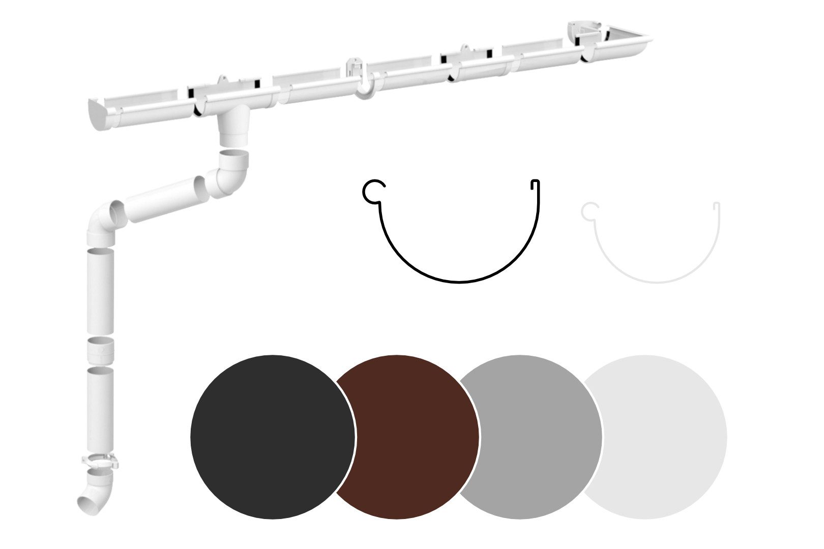 RainWay Dachrinne, Regenrinnen Komplettset (1 Dachseite) - PVC-U Kunststoff in 4 Farben, für Dachflächen > 100m² empfohlen (Komplettes Set - 2 Meter) Gartenhaus Carport